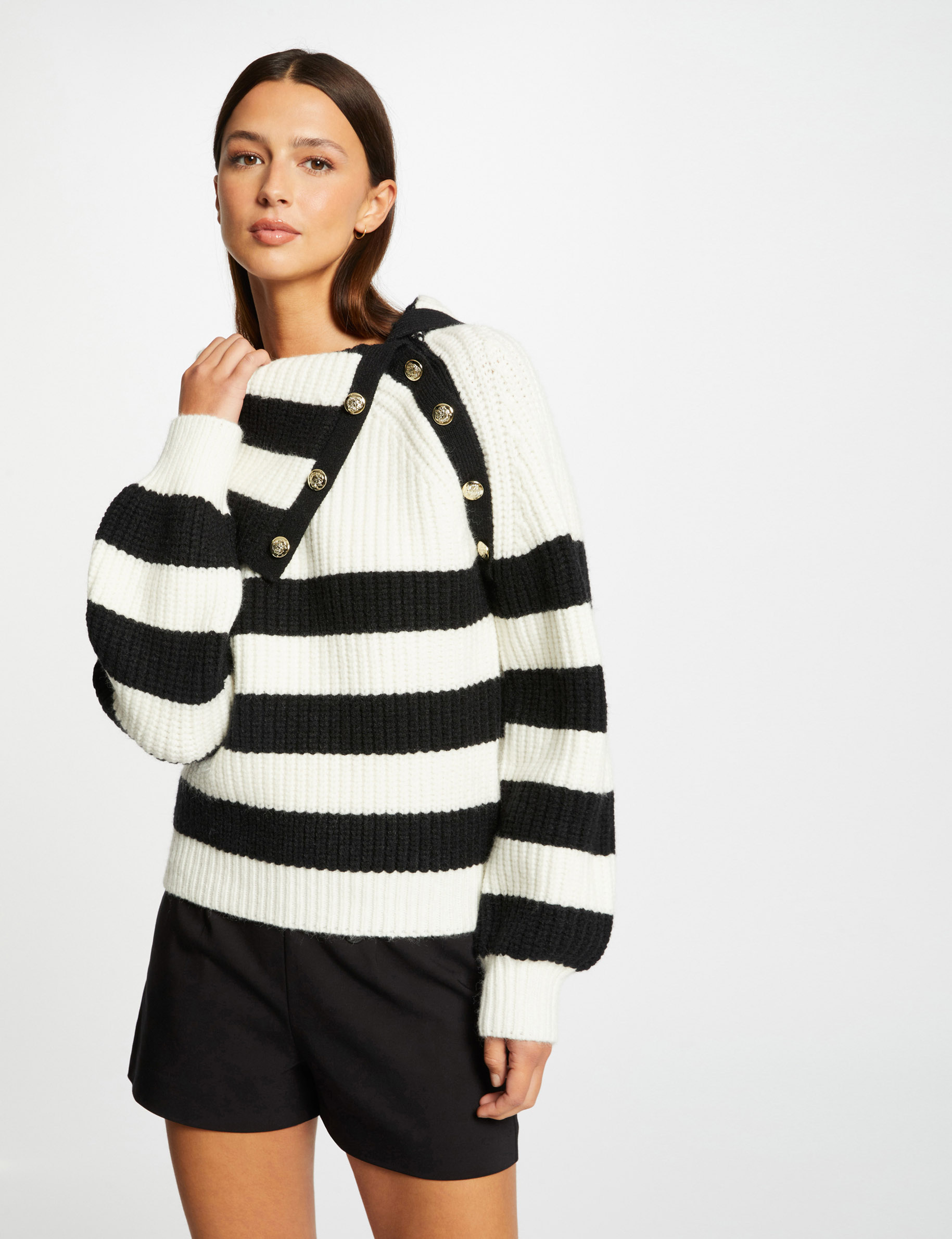 pull manches longues a rayures ivoire femme Pull manches longues à rayures ivoire femme