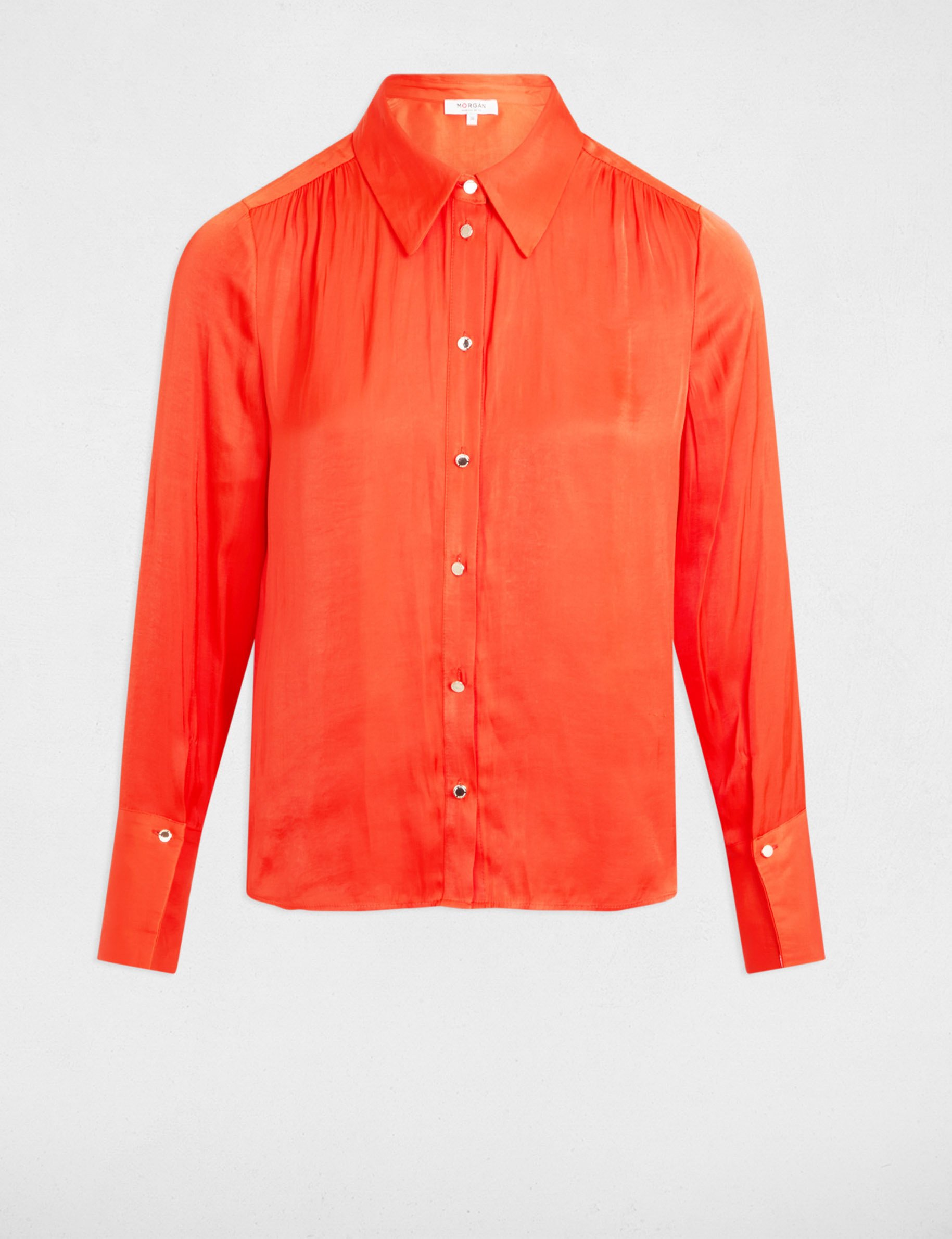 chemise manches longues satin orange fonce femme Chemise manches longues satin orange foncé femme