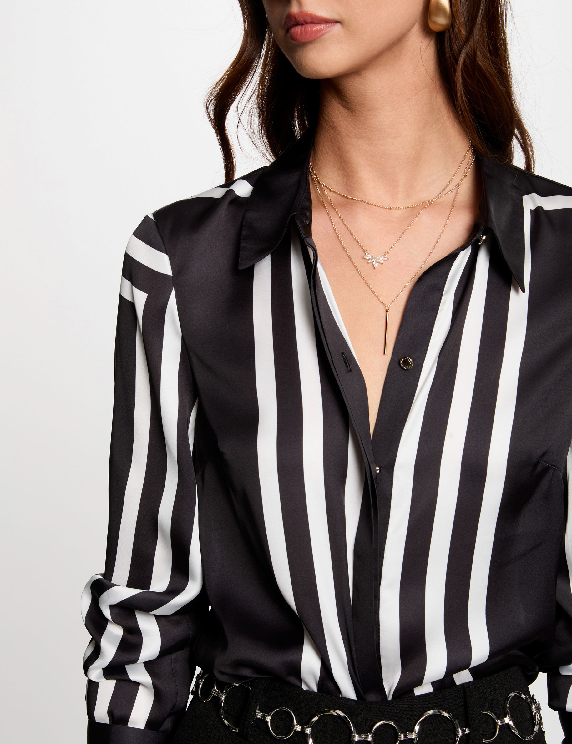 chemise manches longues rayee noir femme Chemise manches longues rayée noir femme
