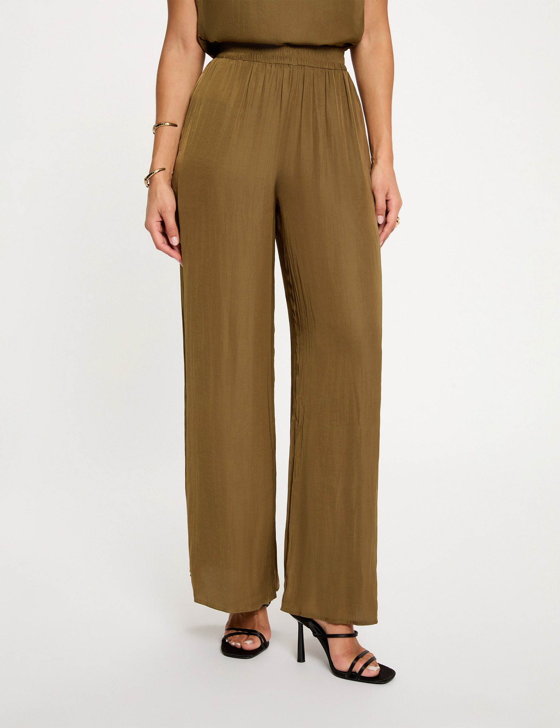 Pantalon large fluide vert kaki femme