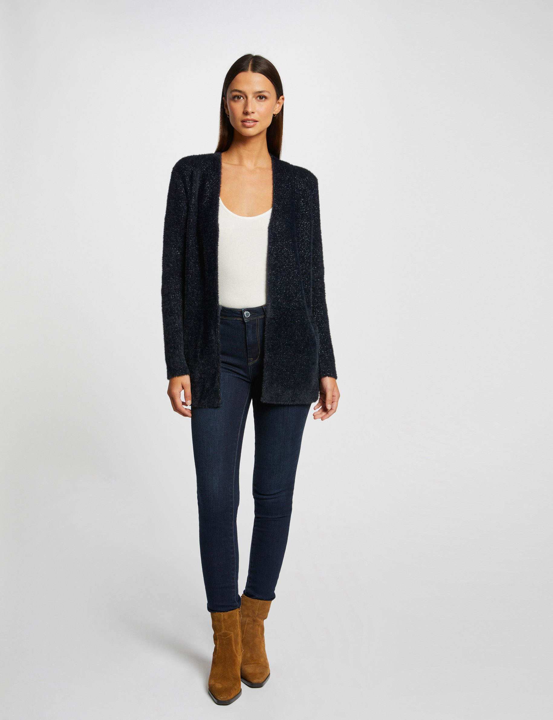 gilet droit details fils metallises marine femme Gilet droit détails fils métallisés marine femme