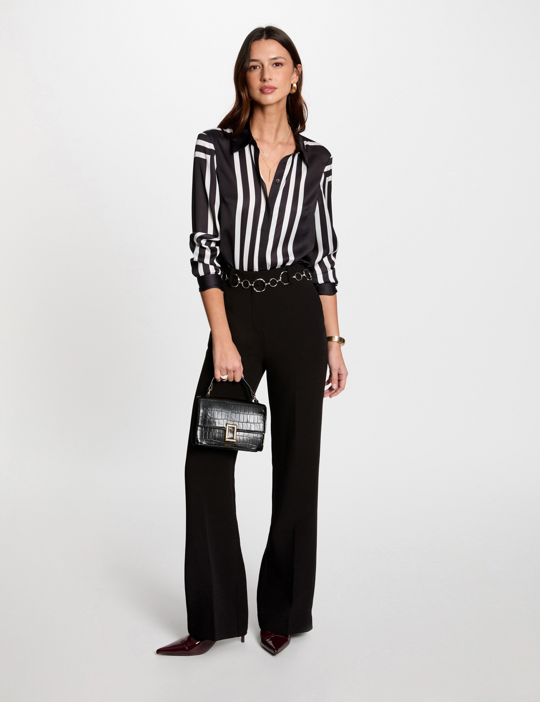 chemise manches longues rayee noir femme Chemise manches longues rayée noir femme