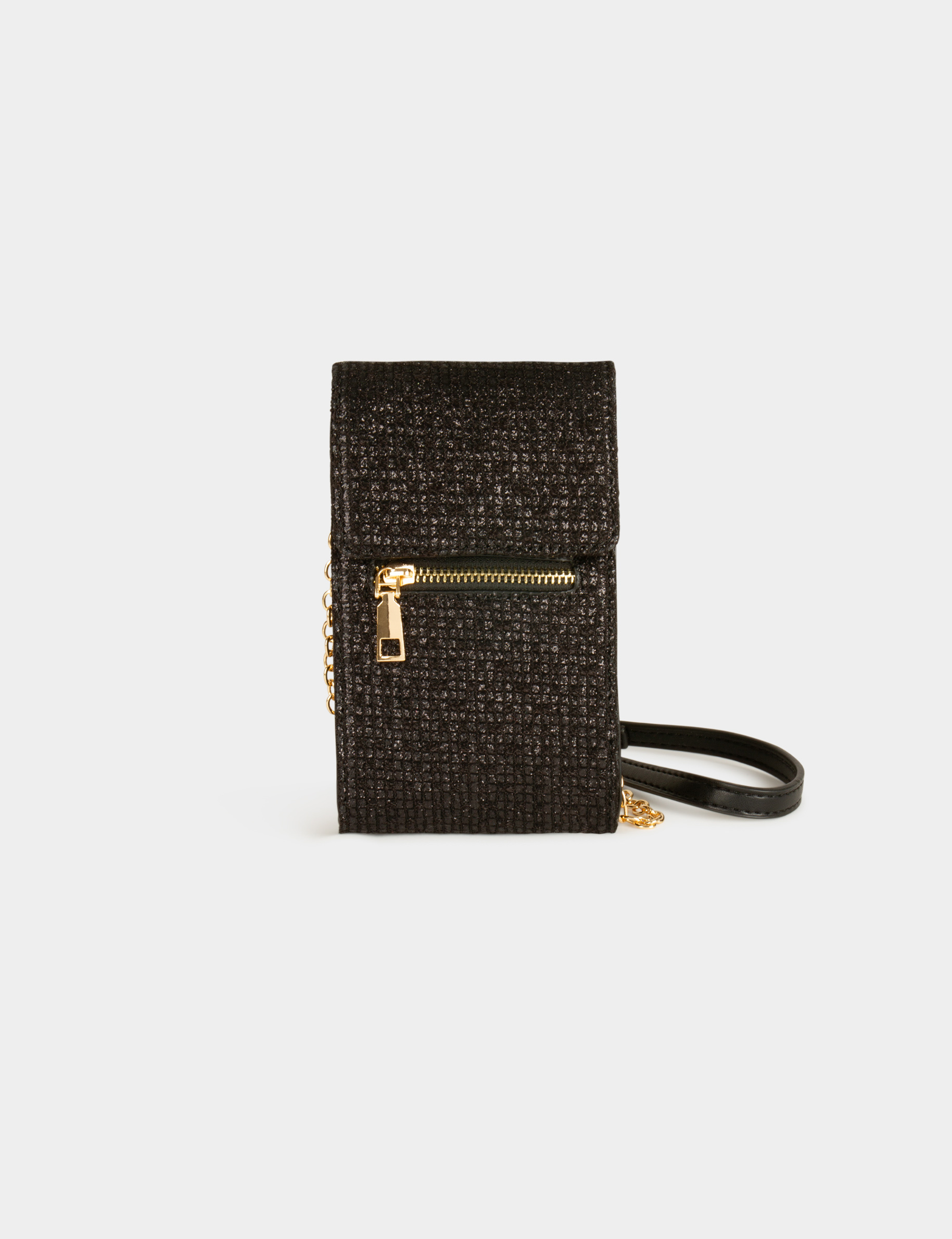 Pochette t&eacute;l&eacute;phone paillettes noir femme