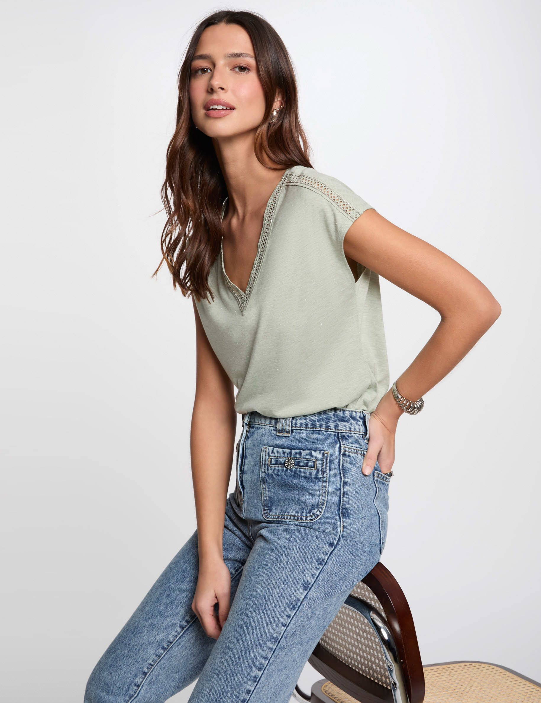 t shirt manches courtes vert clair femme T-shirt manches courtes vert clair femme