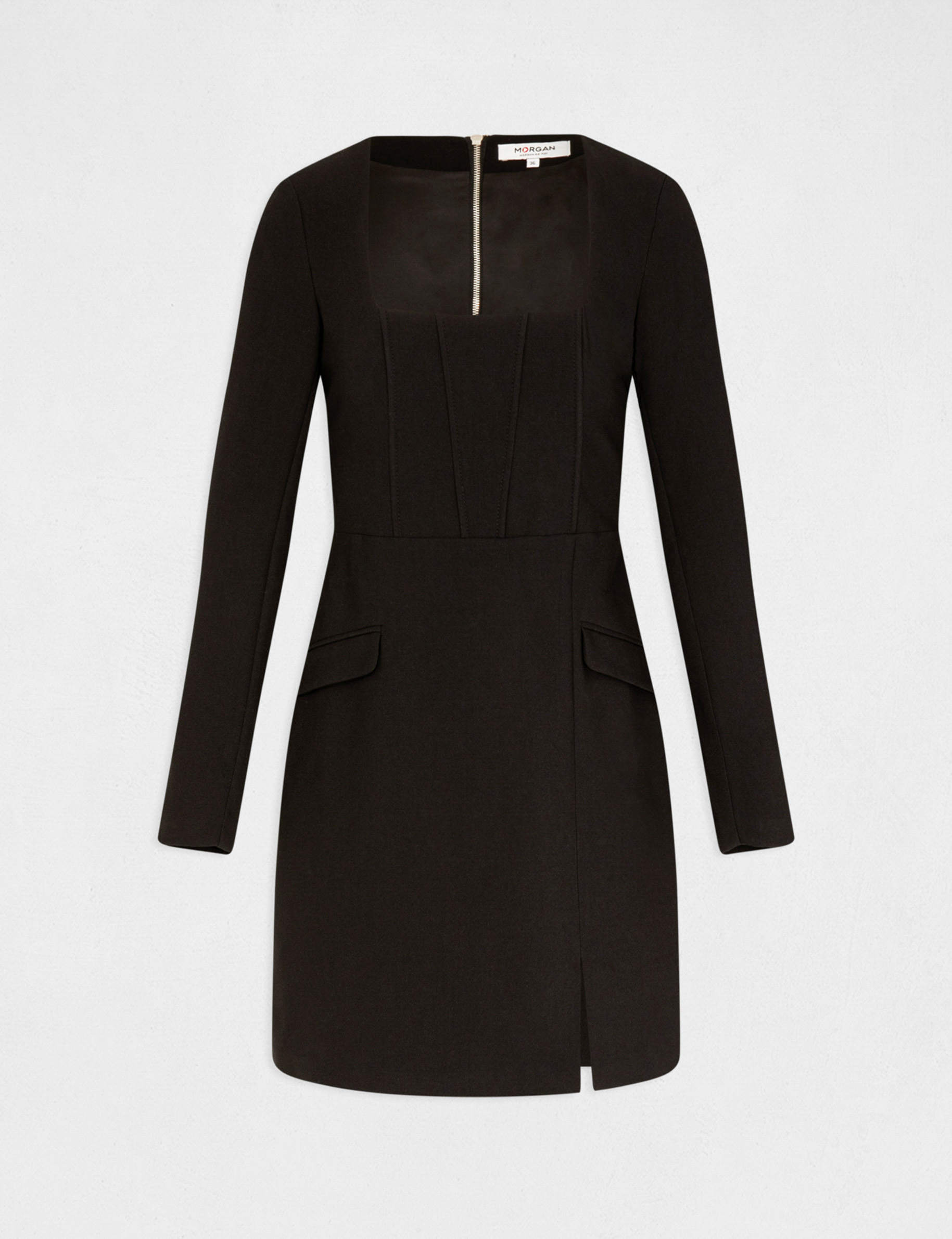 Robe droite manches longues noir femme Robe droite manches longues noir femme