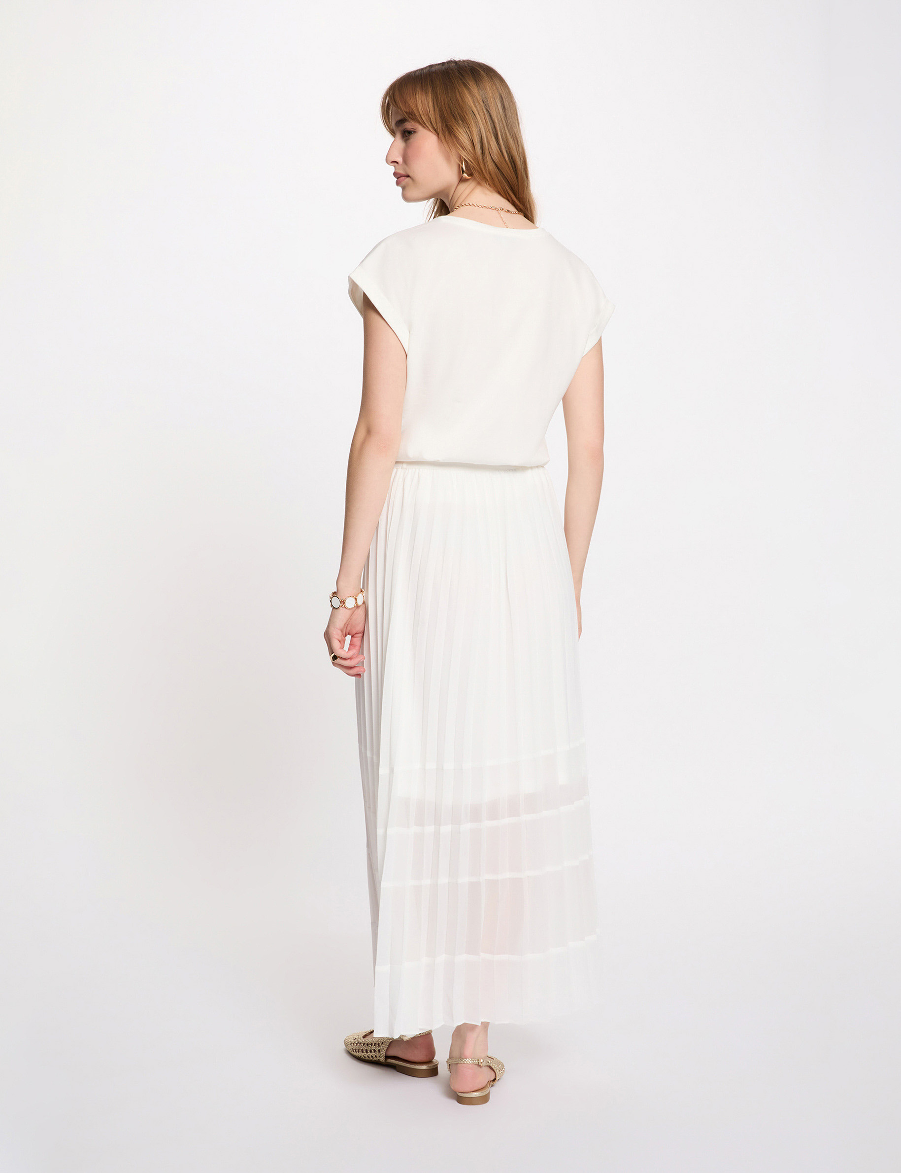 T-shirt col v manches courtes blanc femme