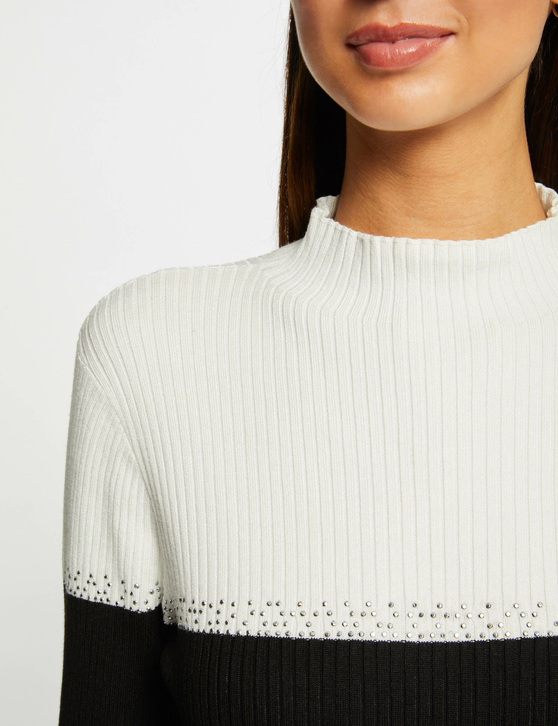 pull manches 34 avec details strass noir femme Pull manches 3/4 avec détails strass noir femme