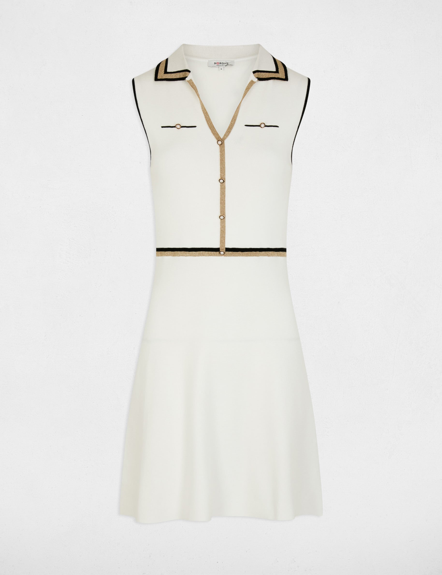 Robe tricot col &agrave; revers blanc femme