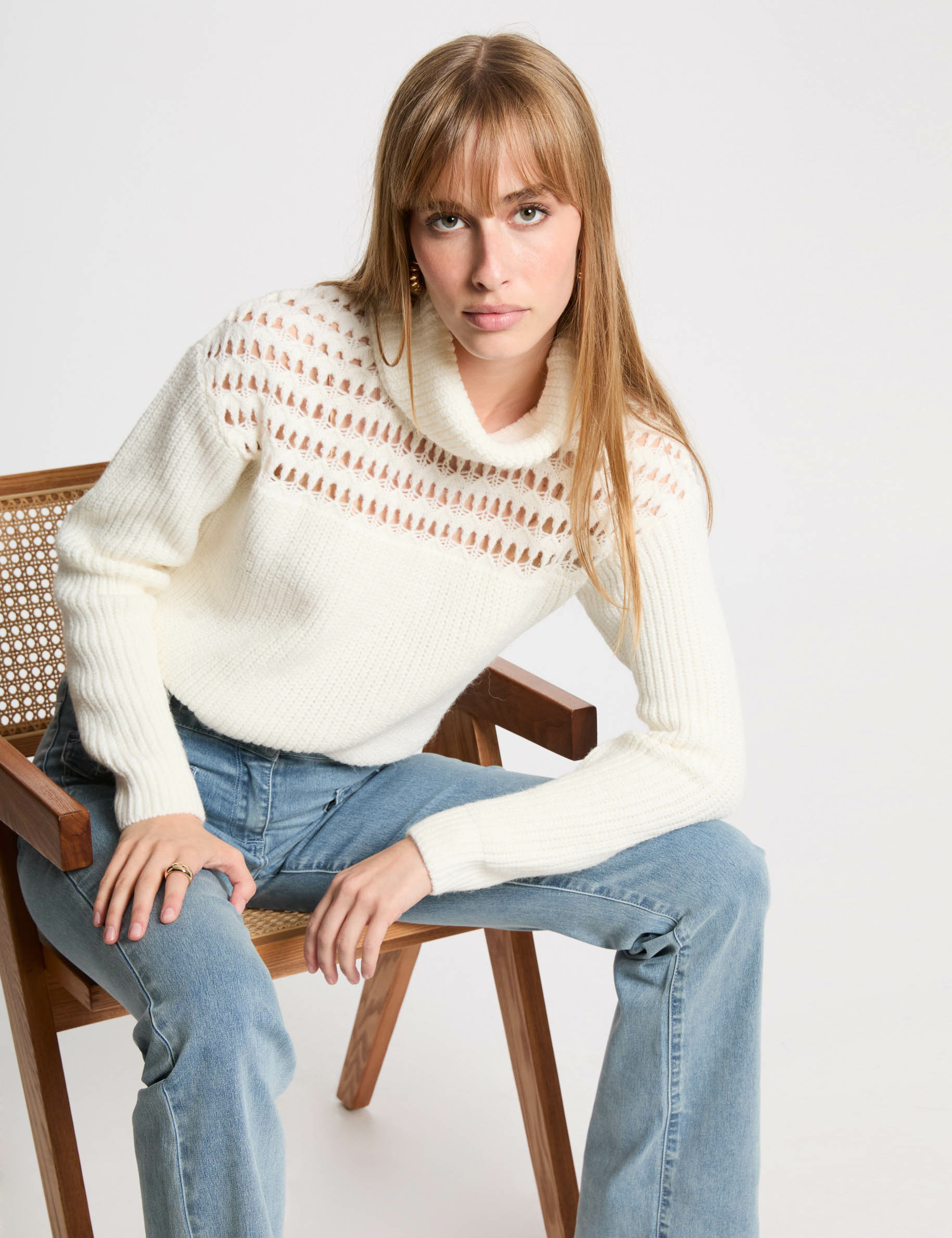 pull col roule manches longues ecru femme Pull col roulé manches longues ecru femme