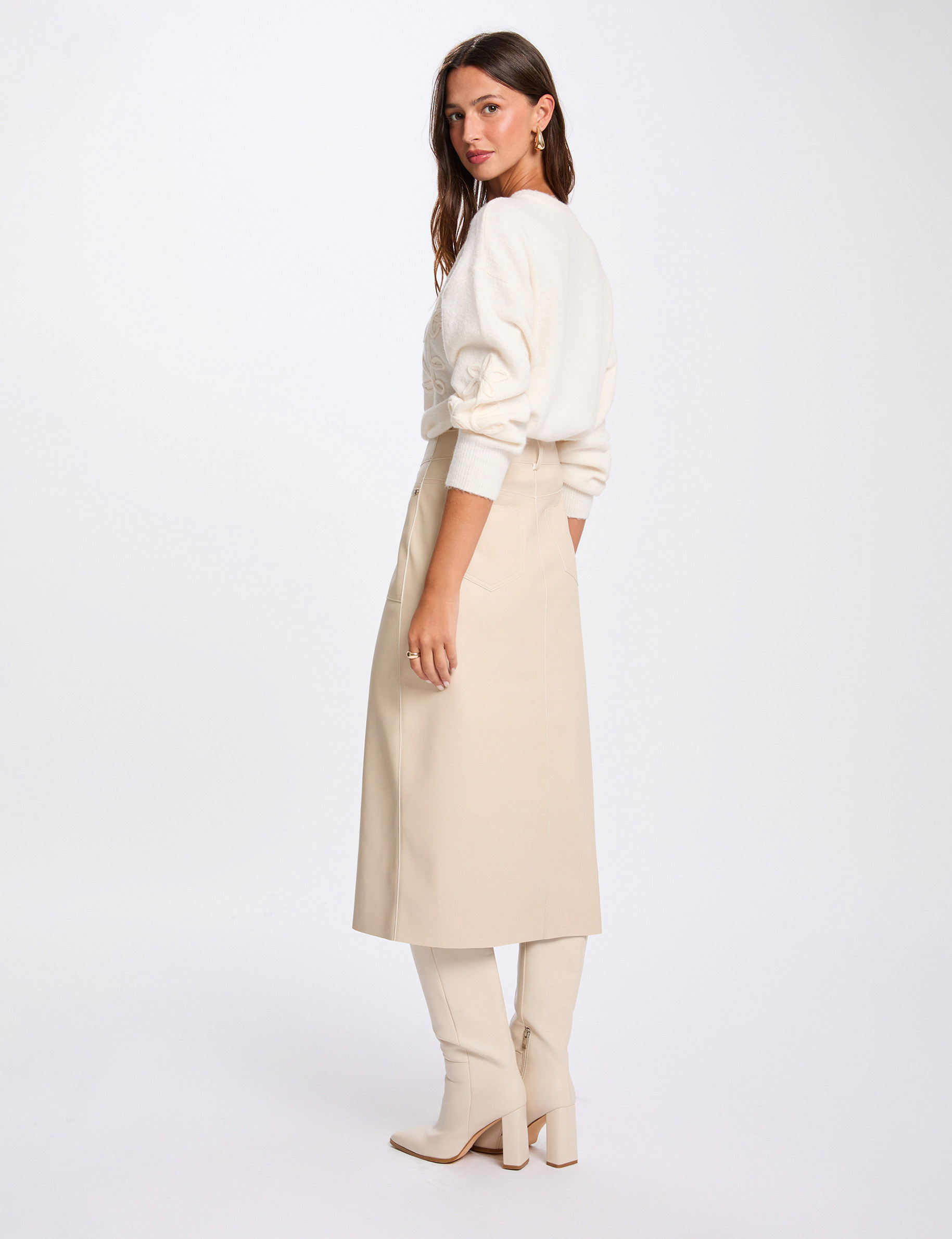 Jupe crayon ajust&eacute;e creme femme