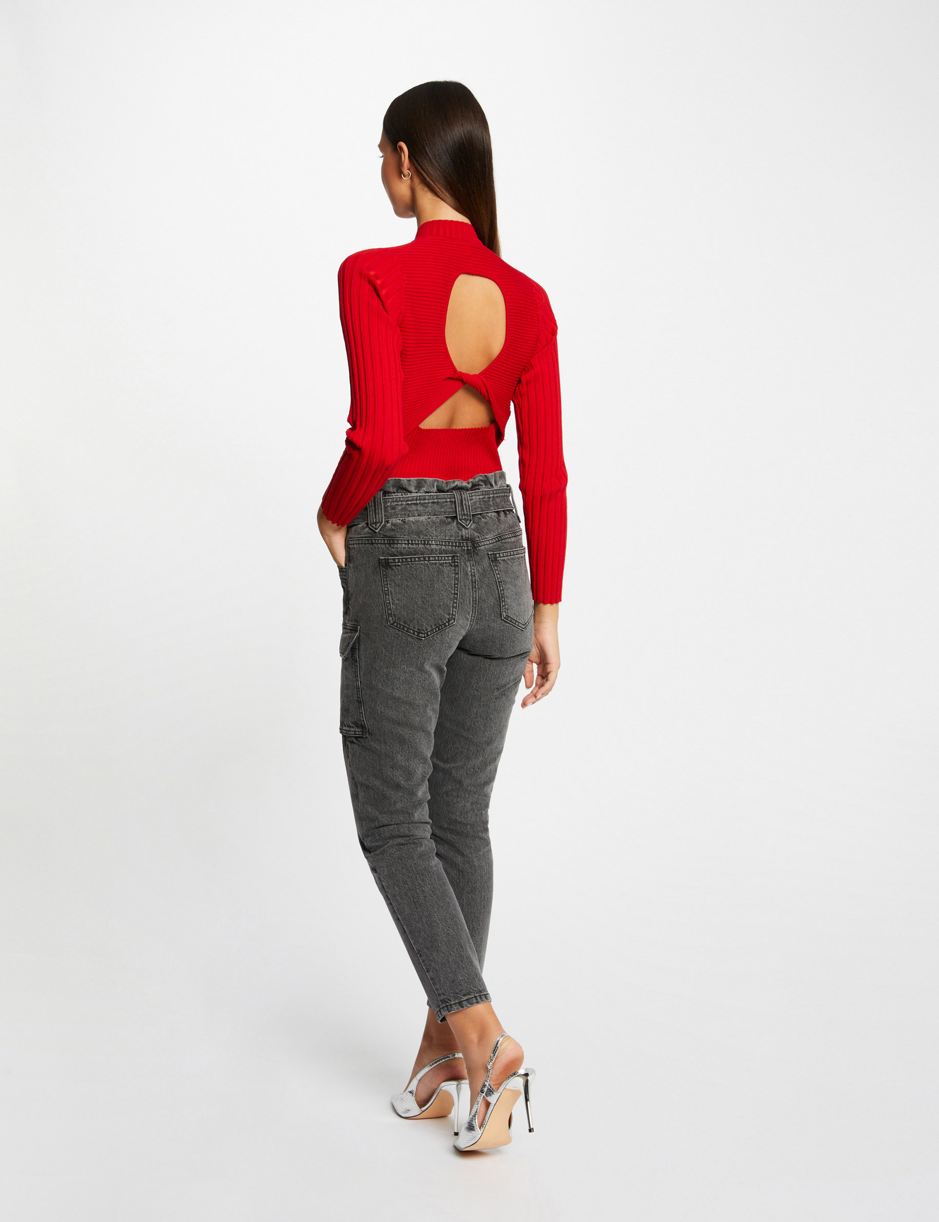 Jeans cargo slim 7/8ème gris moyen femme