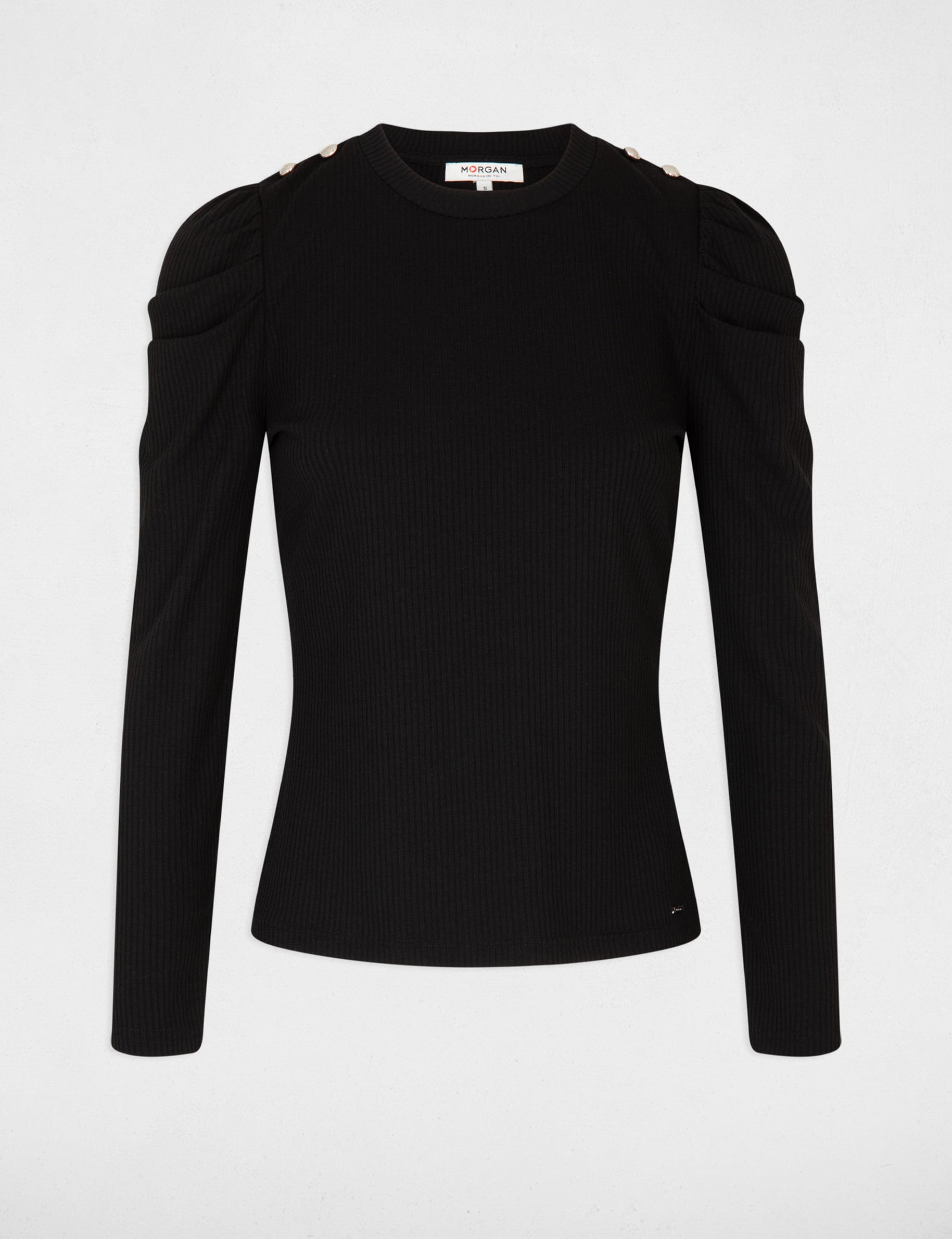 T-shirt manches longues c&ocirc;tel&eacute; noir femme