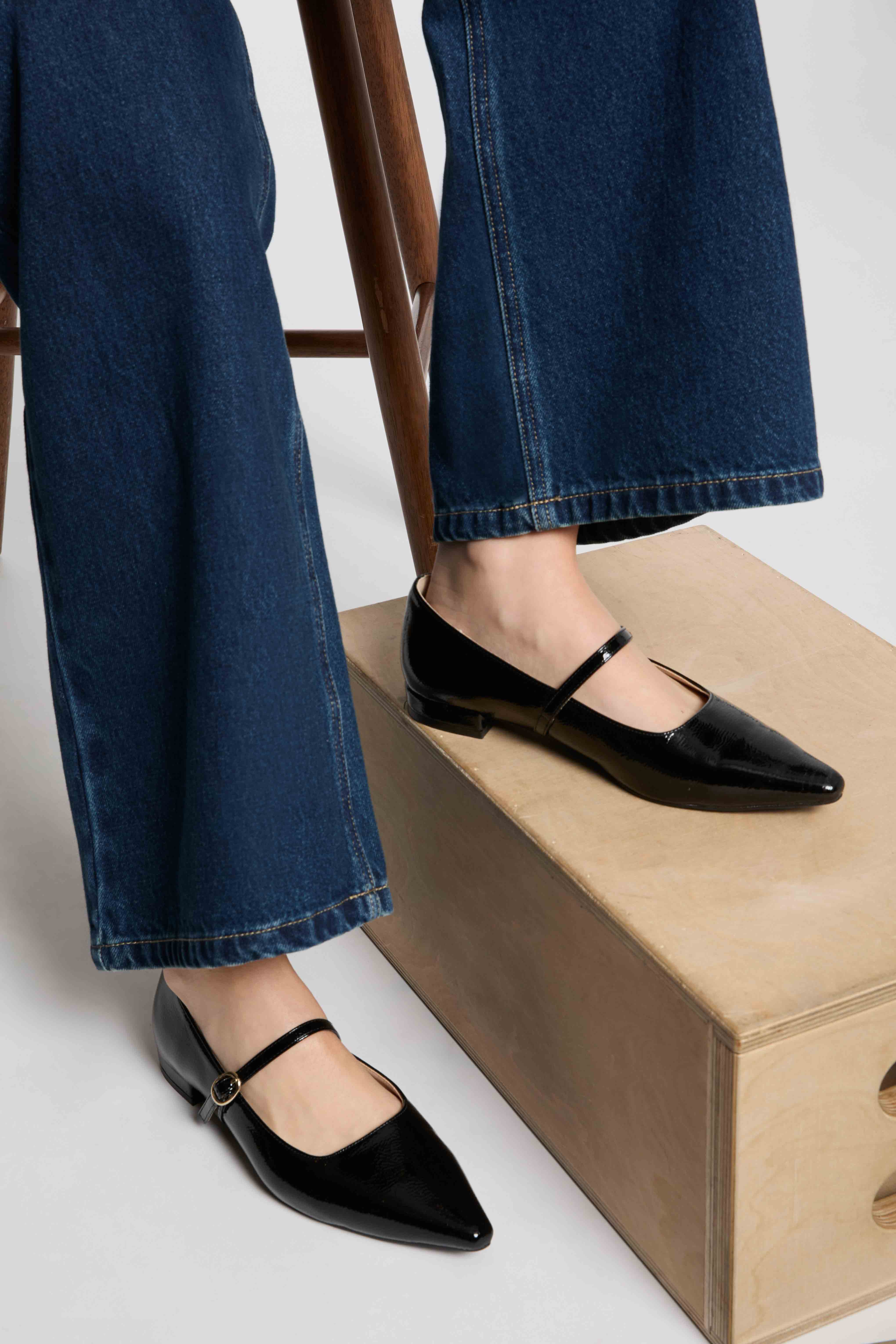 Chaussures plates vernis noir femme outlet