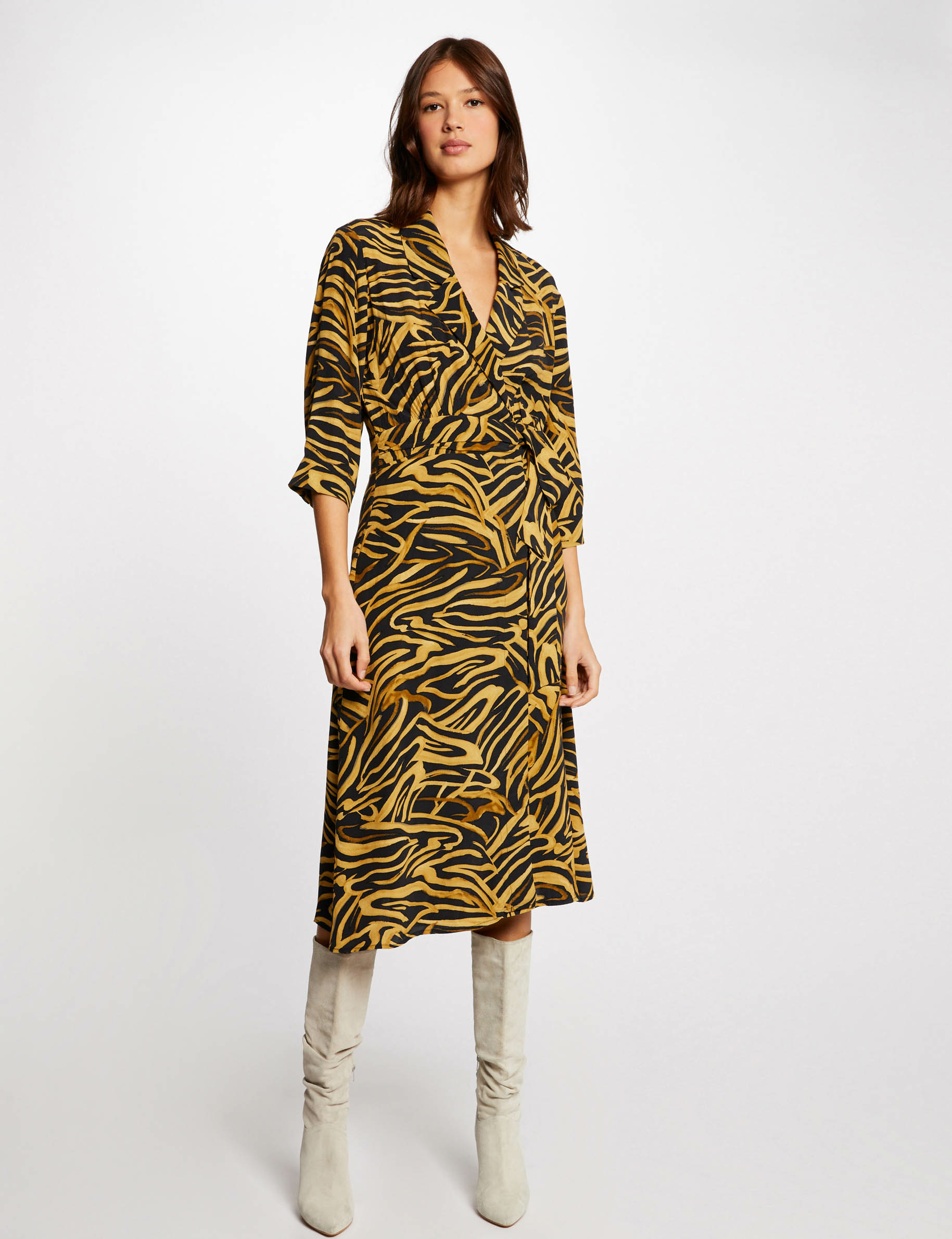 Robe midi portefeuille imprimé abstrait multico femme