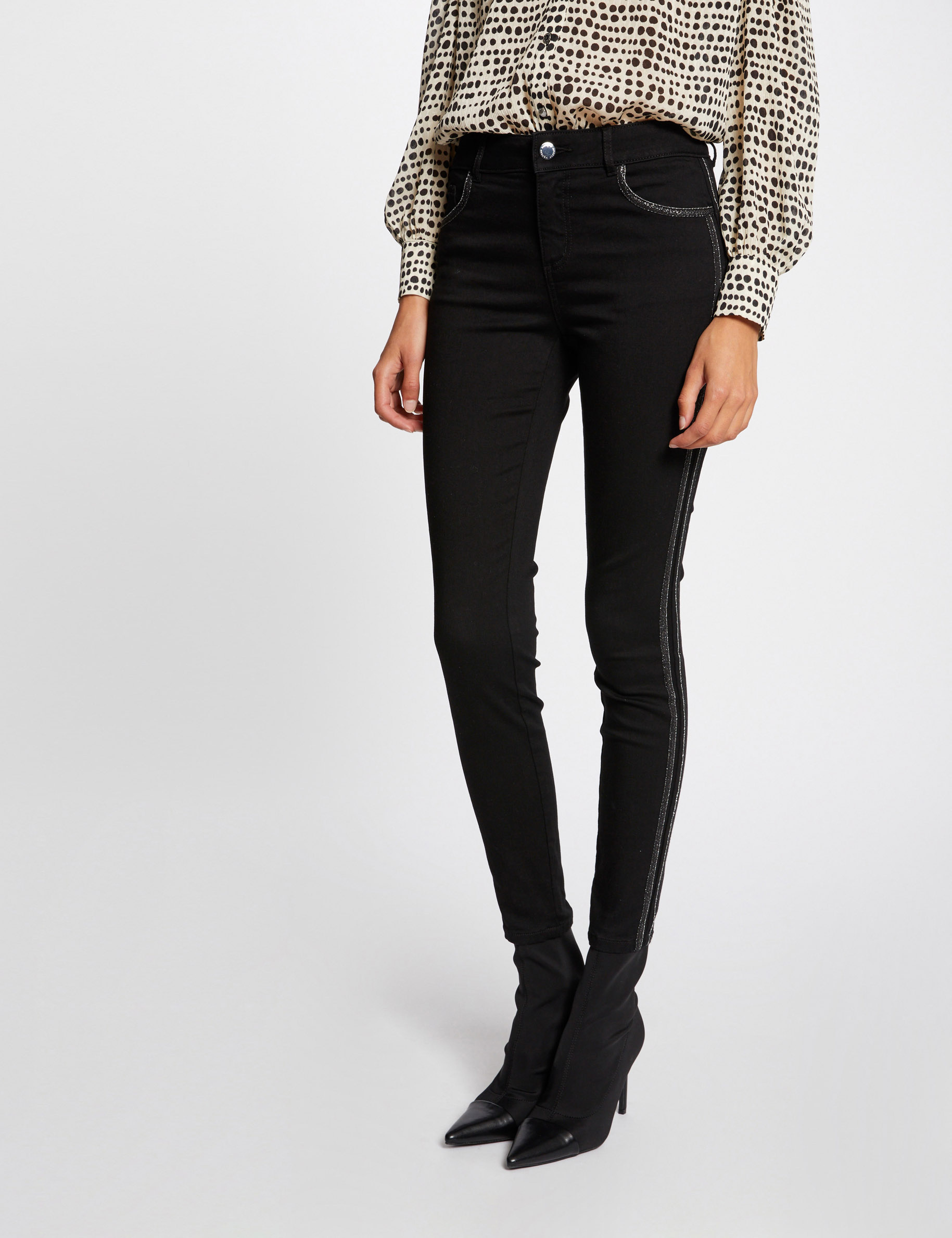 Jeans skinny avec bandes métallisées noir femme Jeans skinny avec bandes métallisées noir femme