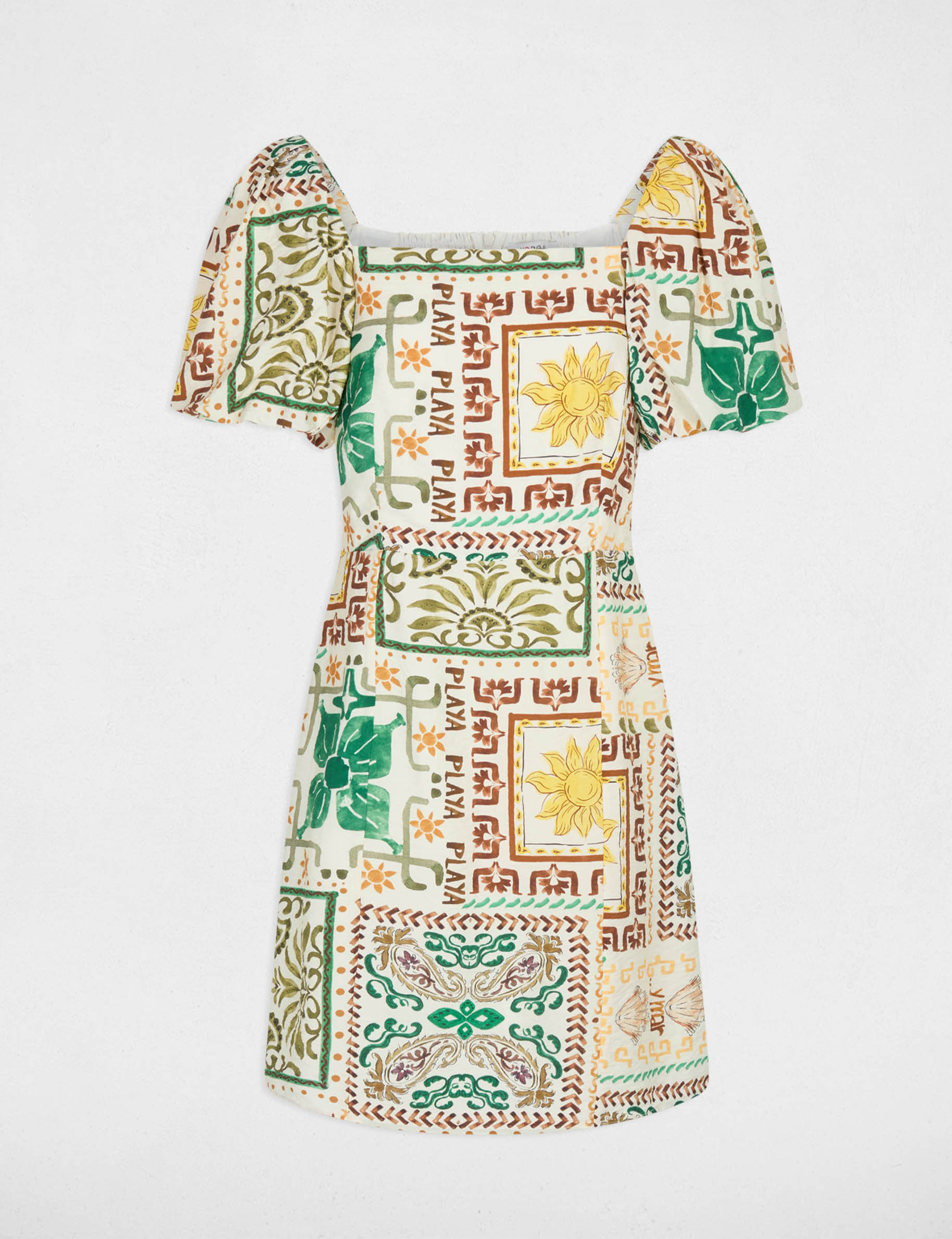 Robe courte manches bouffantes multicolore femme