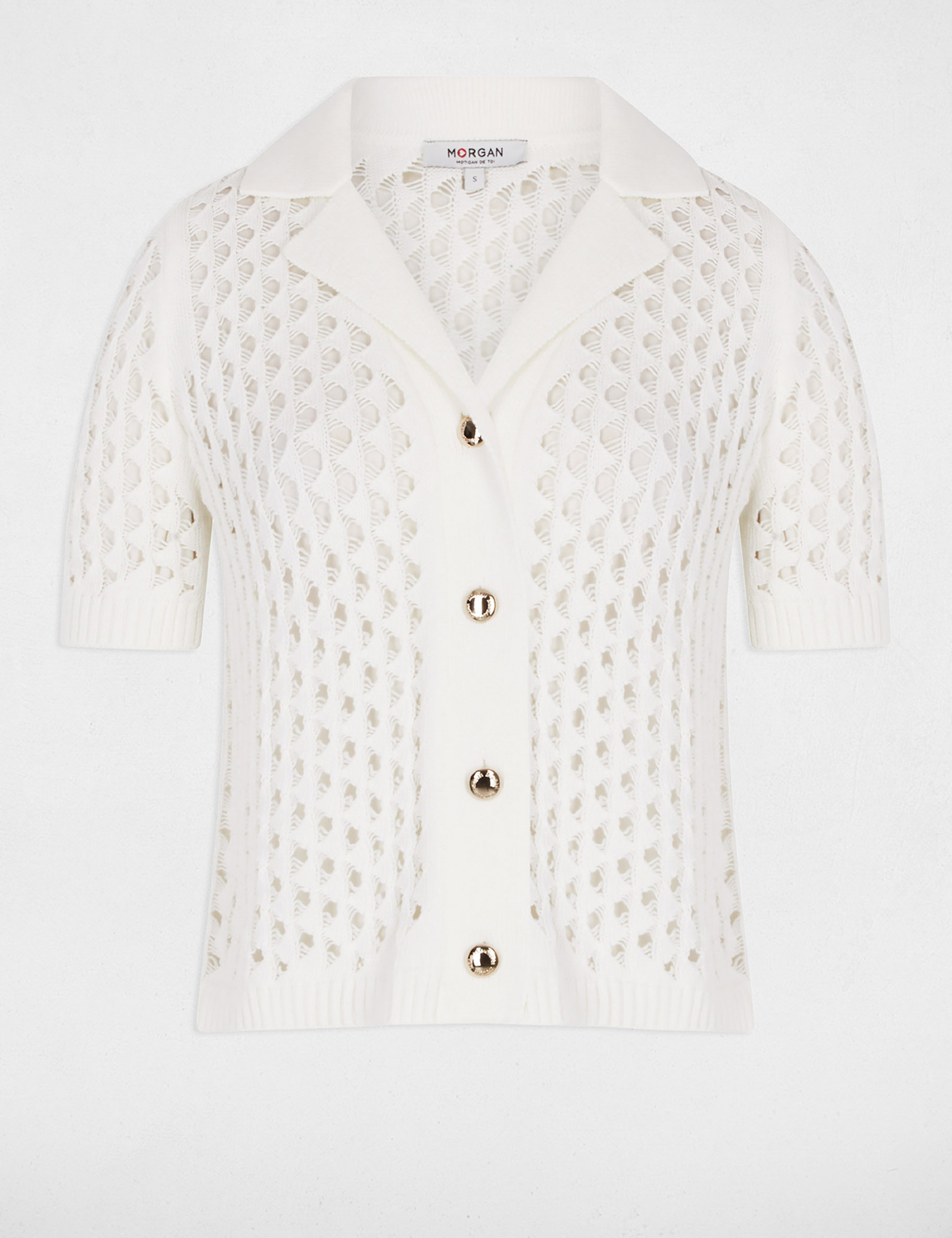 gilet manches courtes ajoure blanc femme Gilet manches courtes ajouré blanc femme