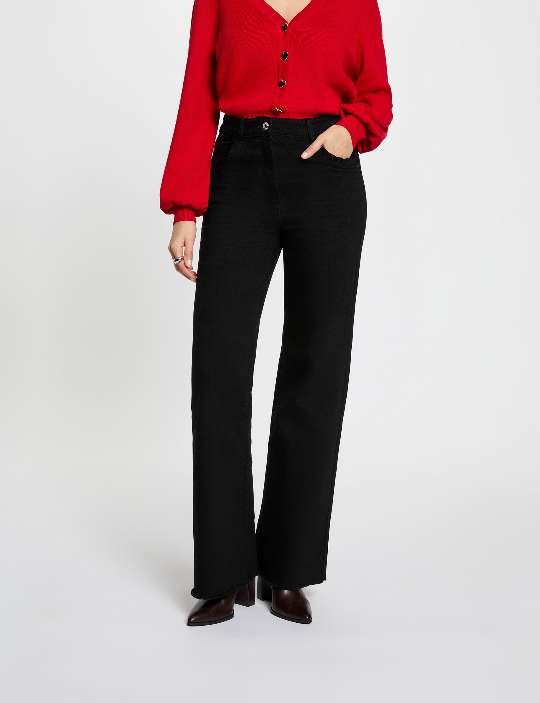 Jean large taille haute noir femme