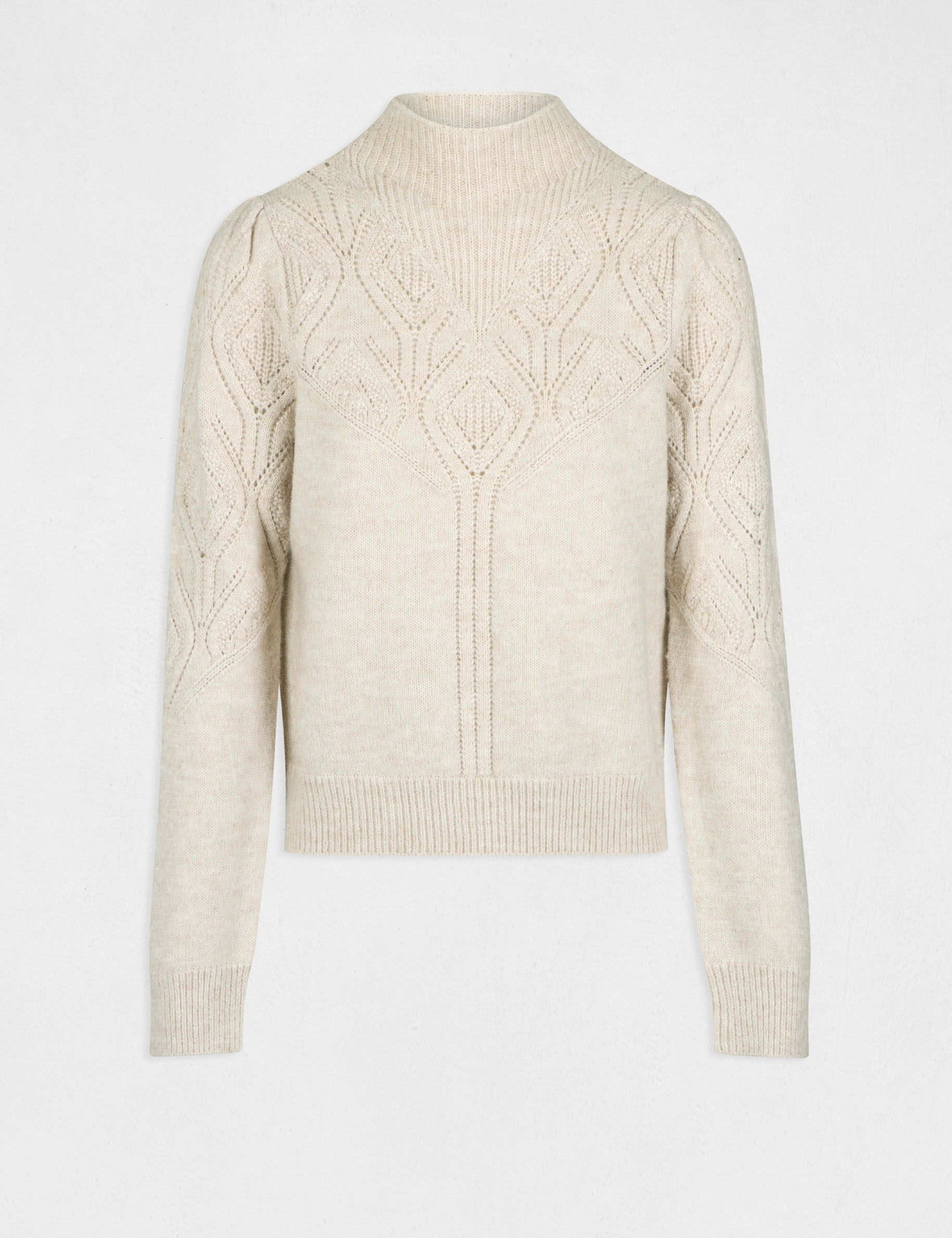 Pull manches longues avec col montant beige femme Pull manches longues avec col montant beige femme