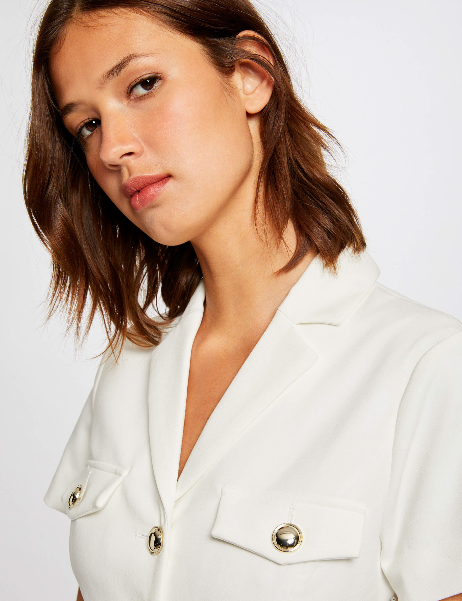 Robe ajustée avec manches courtes ecru femme Robe ajustée avec manches courtes ecru femme