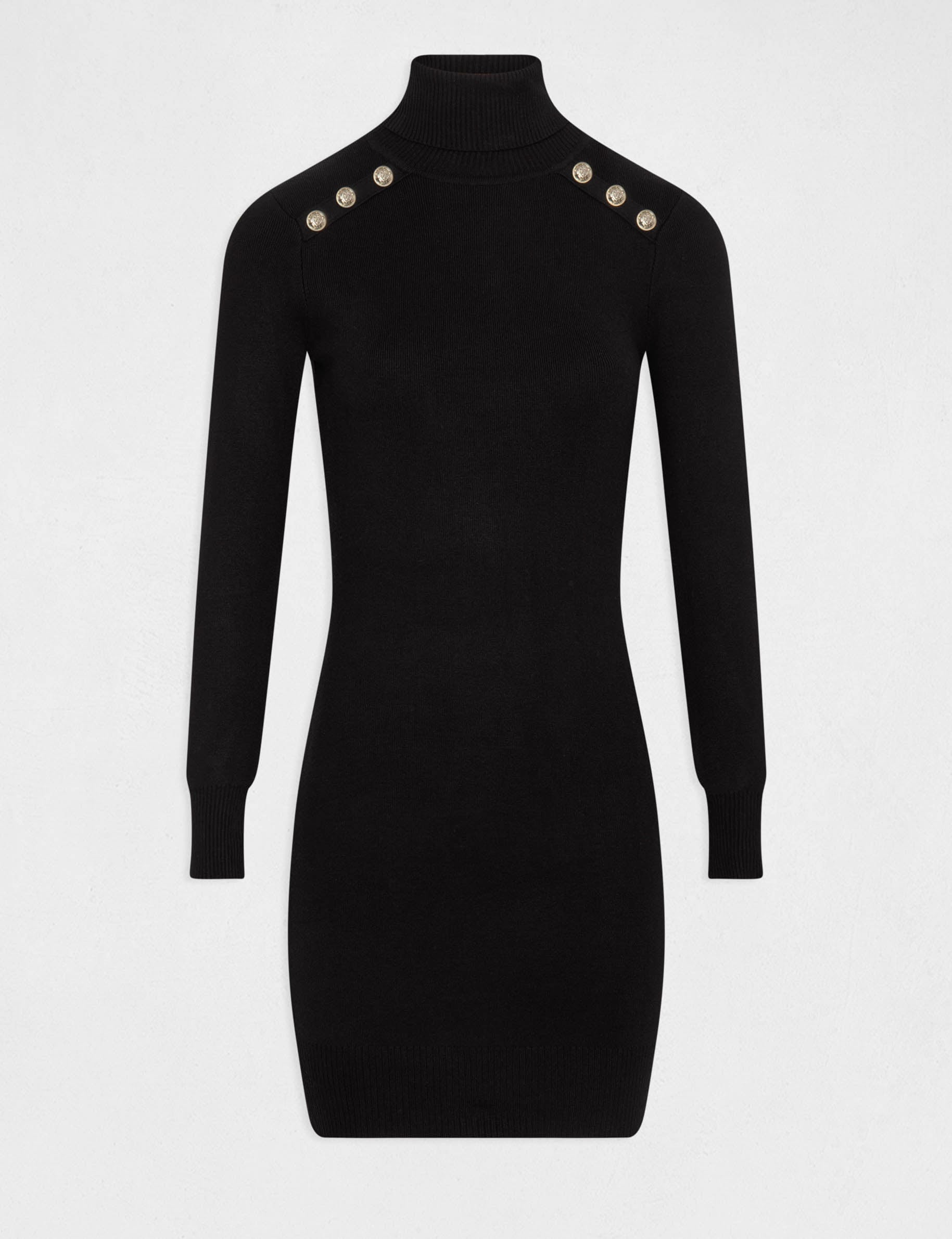 Robe pull ajust&eacute;e col roul&eacute; et boutons noir femme
