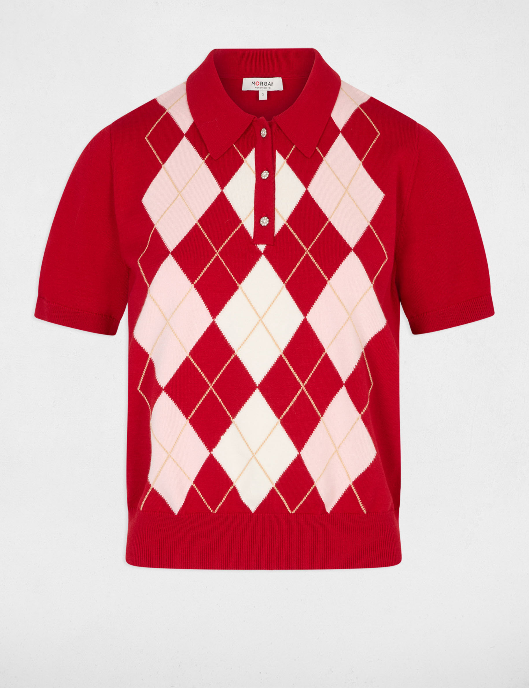 Pull col &agrave; revers rouge femme