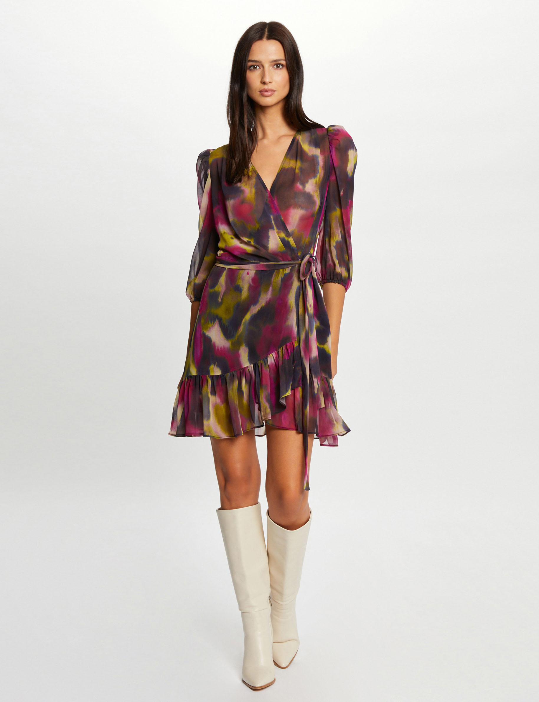 Robe portefeuille imprim&eacute; abstrait multico femme