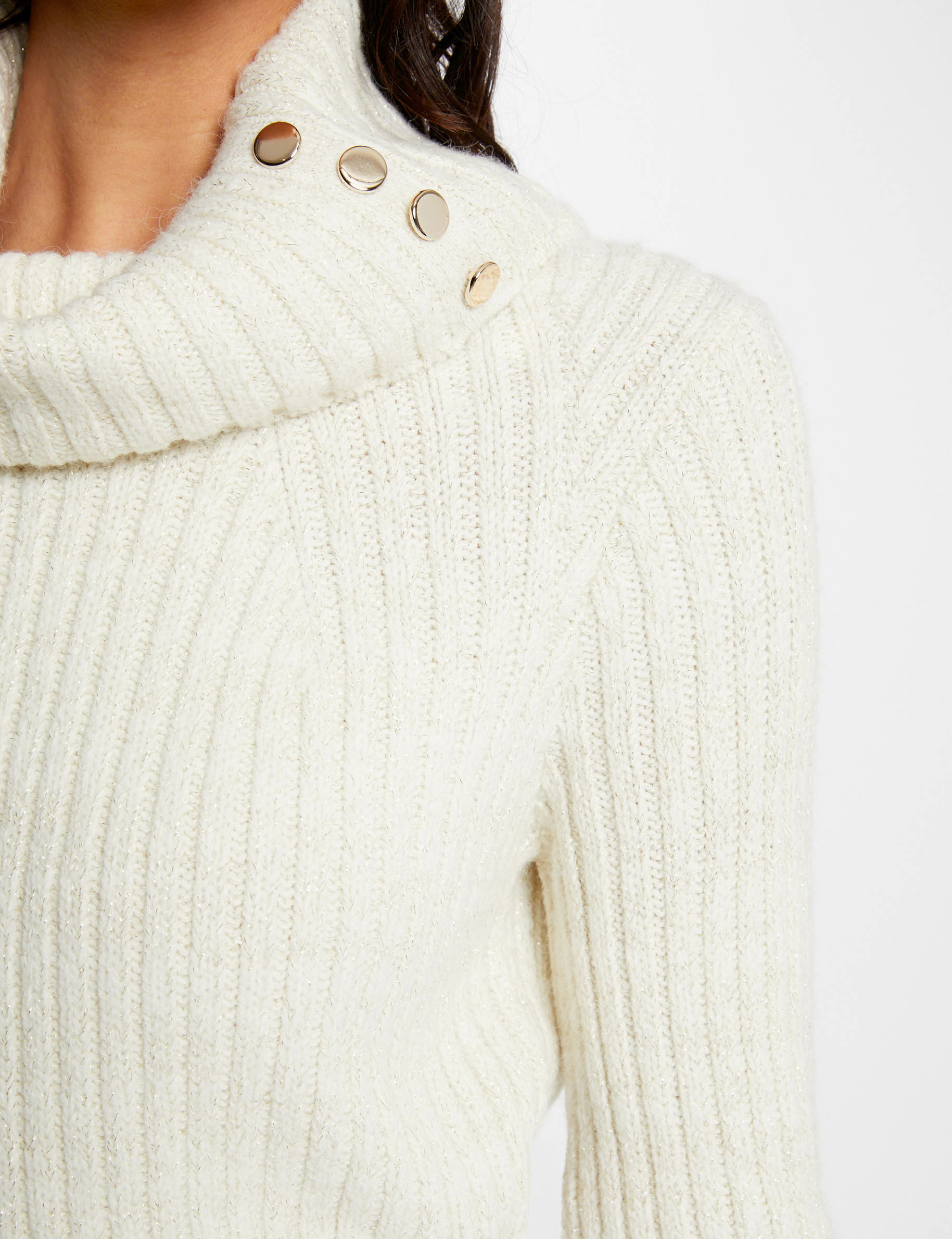 Pull manches longues à col roulé ecru femme