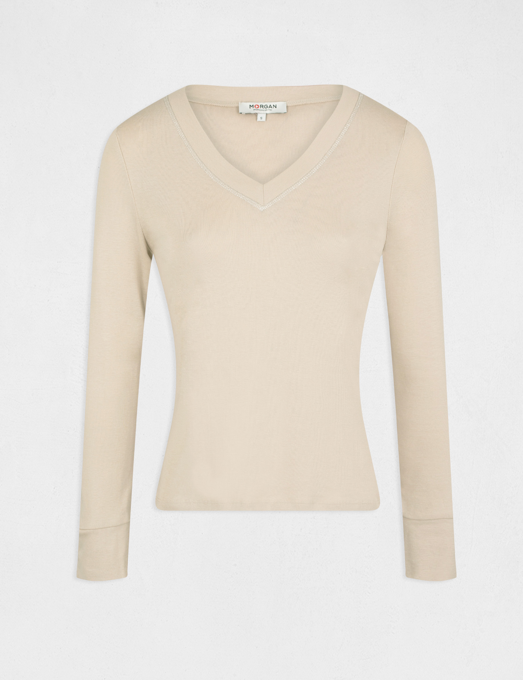T-shirt manches longues avec col en V mastic femme T-shirt manches longues avec col en V mastic femme