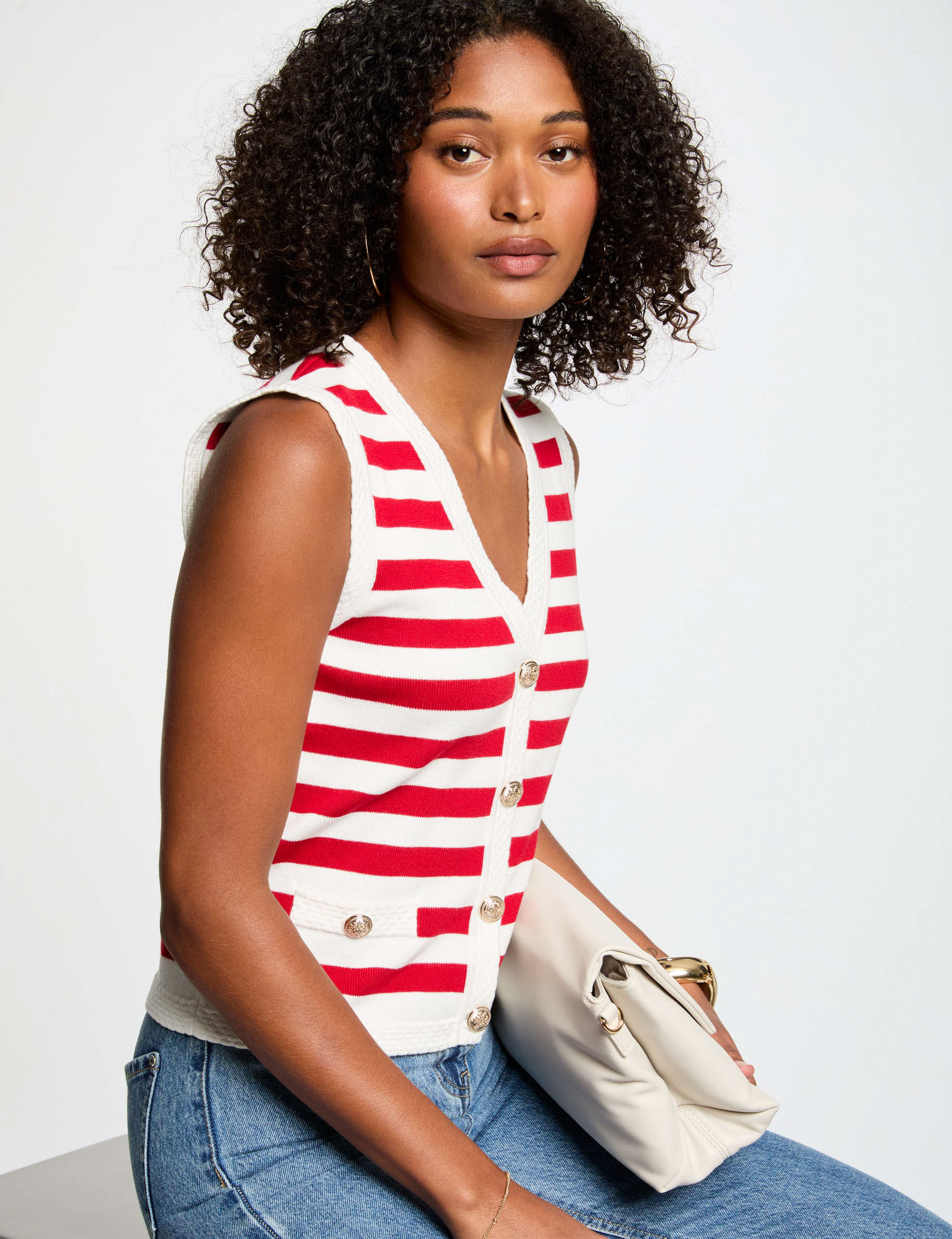 gilet sans manches raye blanc femme Gilet sans manches rayé blanc femme