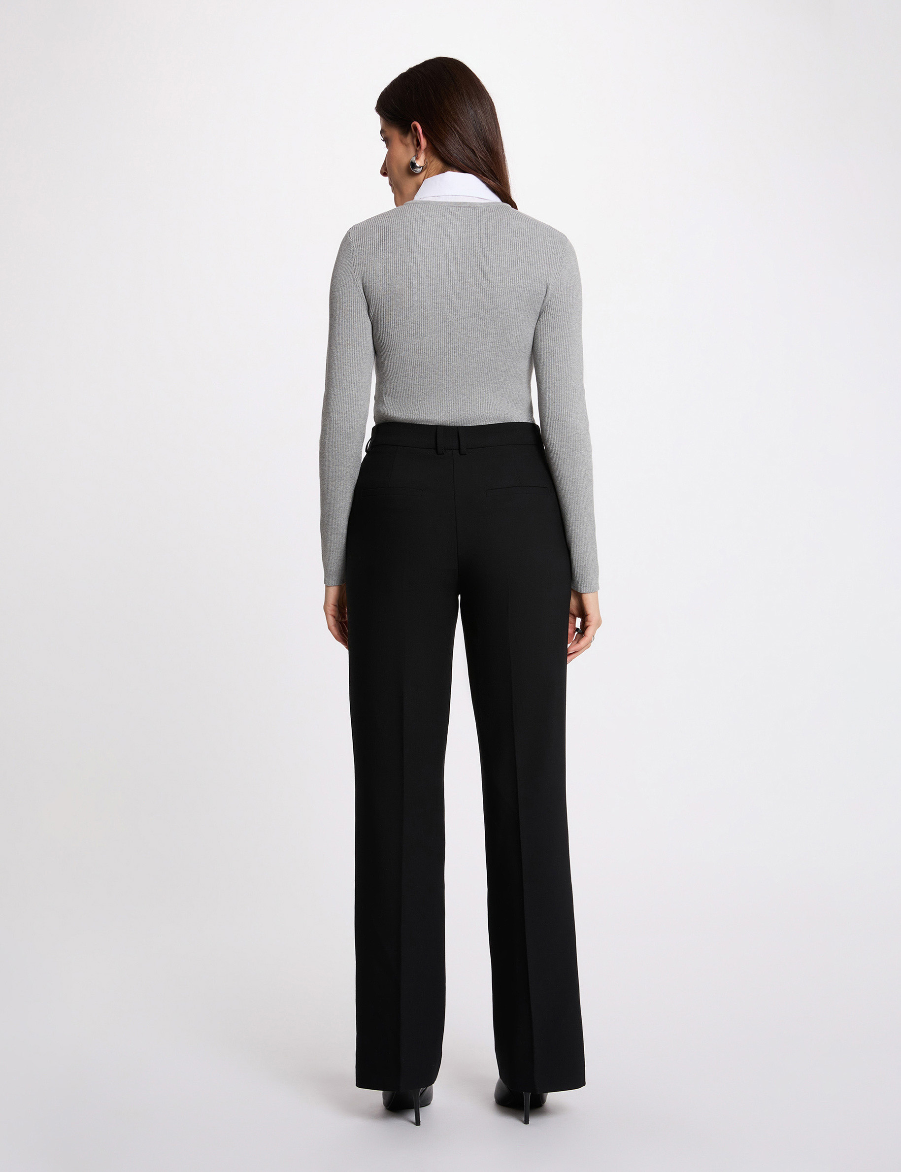 Pull 2-en-1 col &agrave; revers gris clair femme