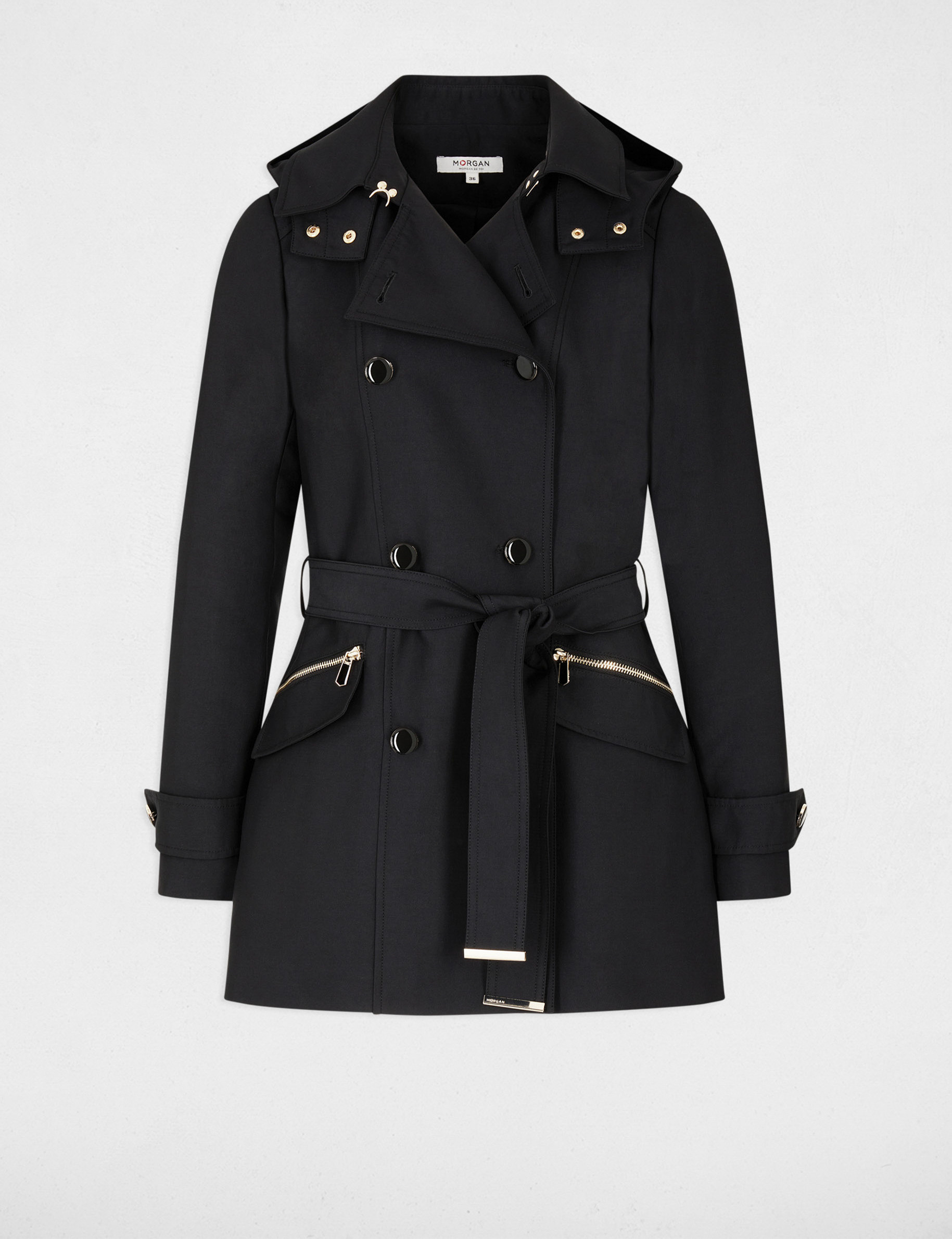 Doudoune Femme Faux Cuir Ivoire - Capuche Amovible, Deux Poches Zippées - Courte Et Ceinturée