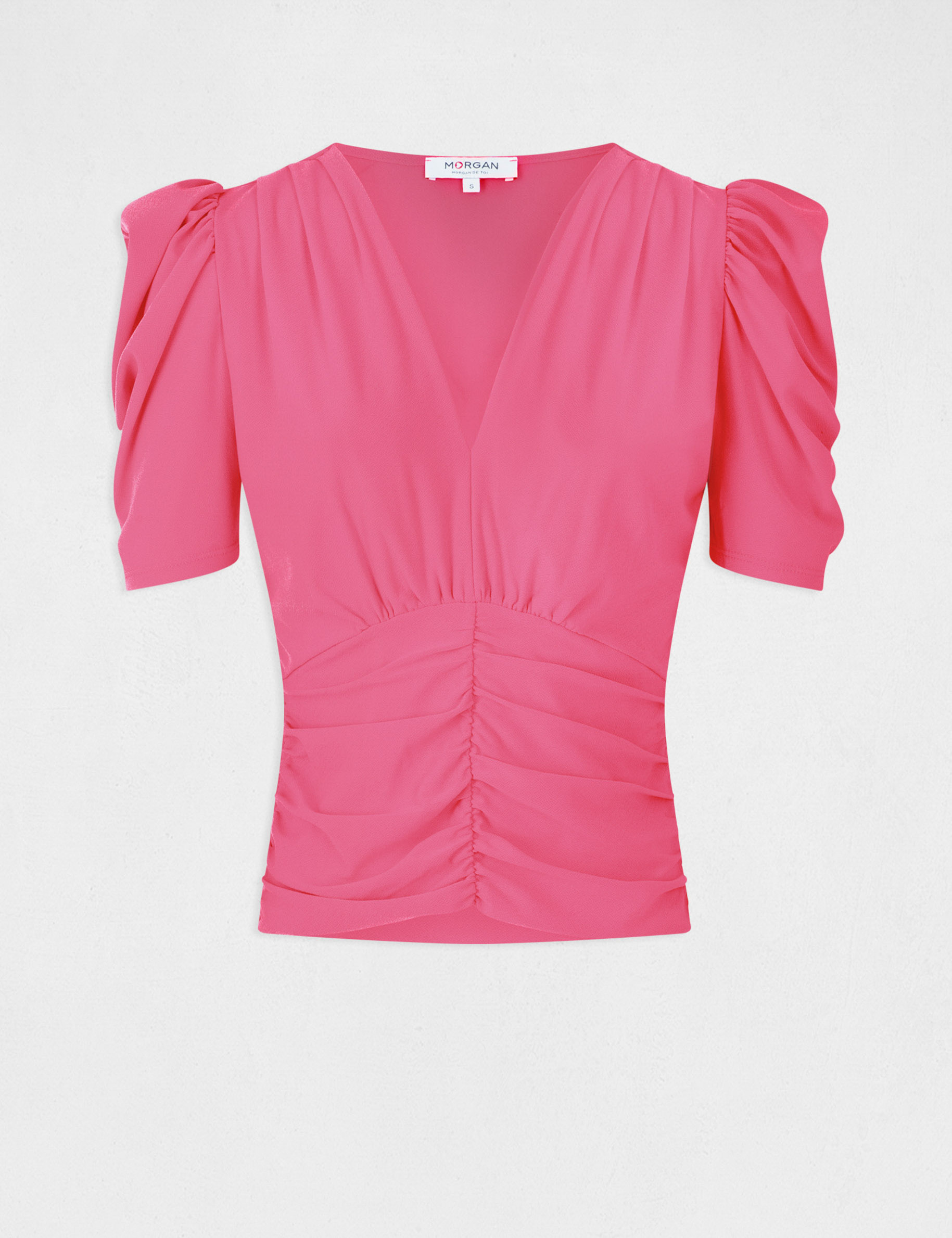 T-shirt manches courtes froncé fuchsia femme T-shirt manches courtes froncé fuchsia femme