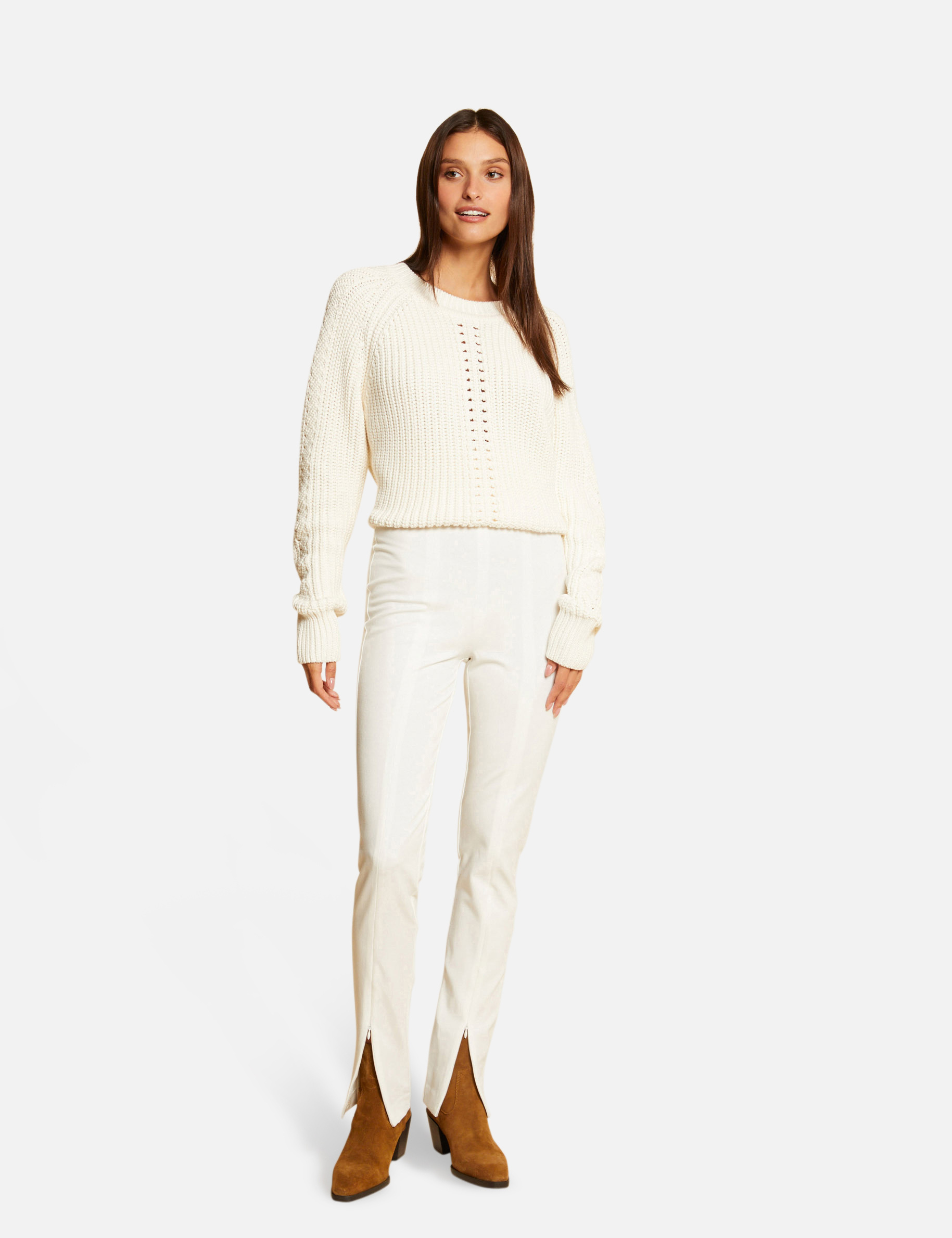 Pantalon city ajusté à détails zippés ecru femme Pantalon city ajusté à détails zippés ecru femme