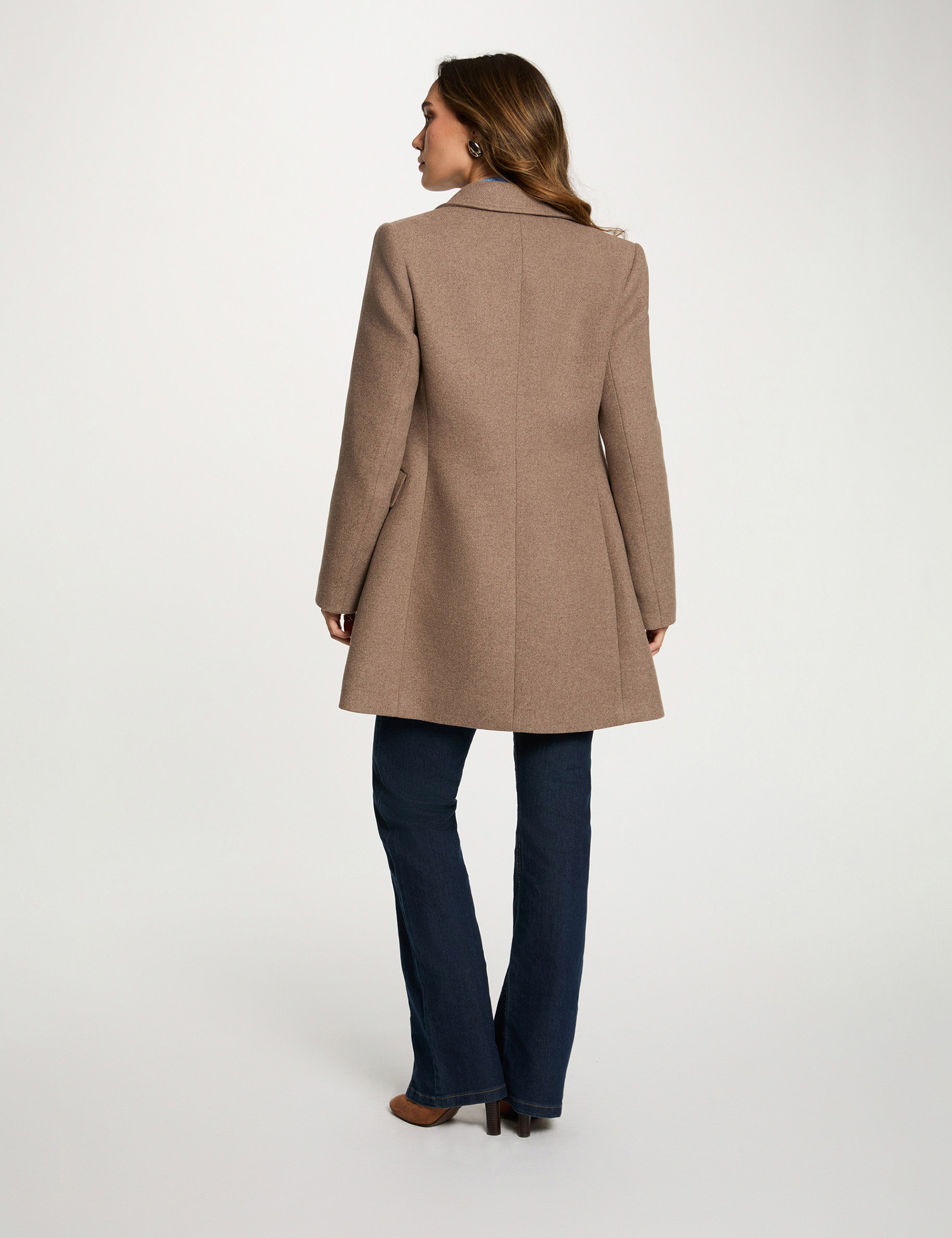 Manteau mi-long avec boutons taupe femme