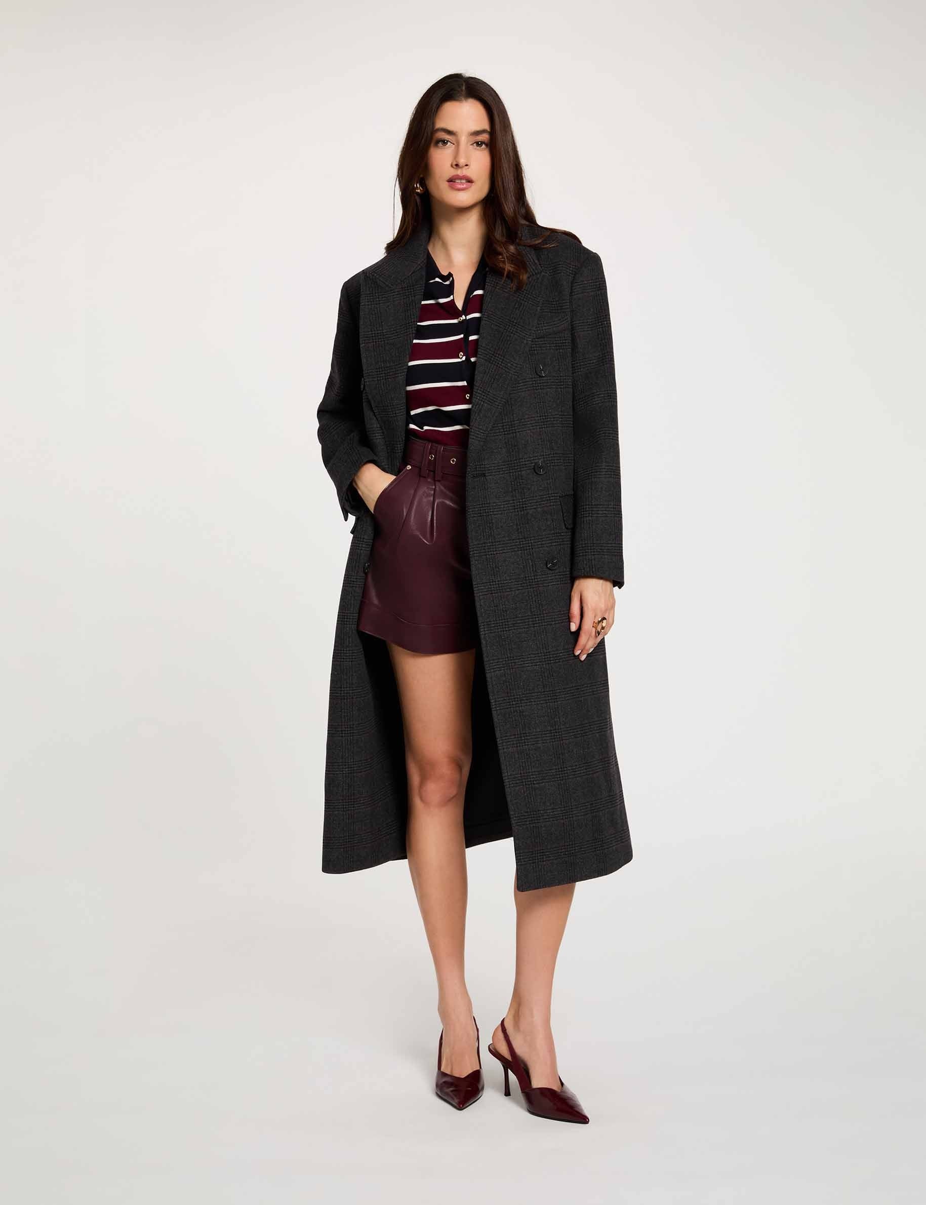 Manteau tweed col tailleur multicolore femme