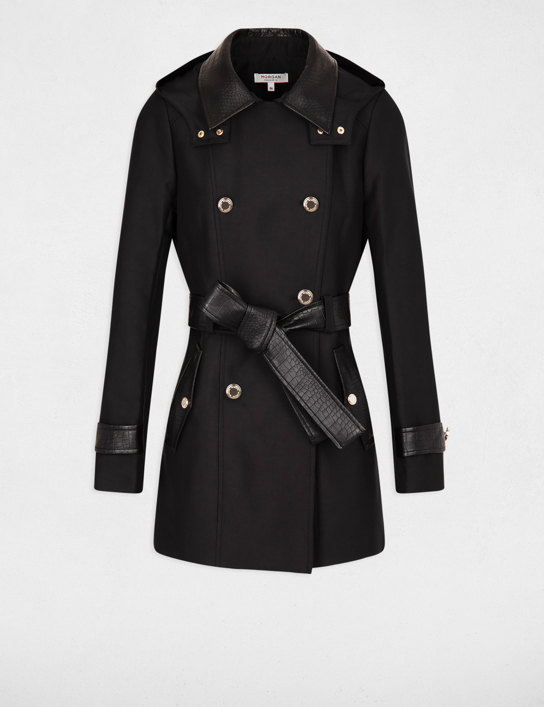Trench d&eacute;tails simili cuir noir femme