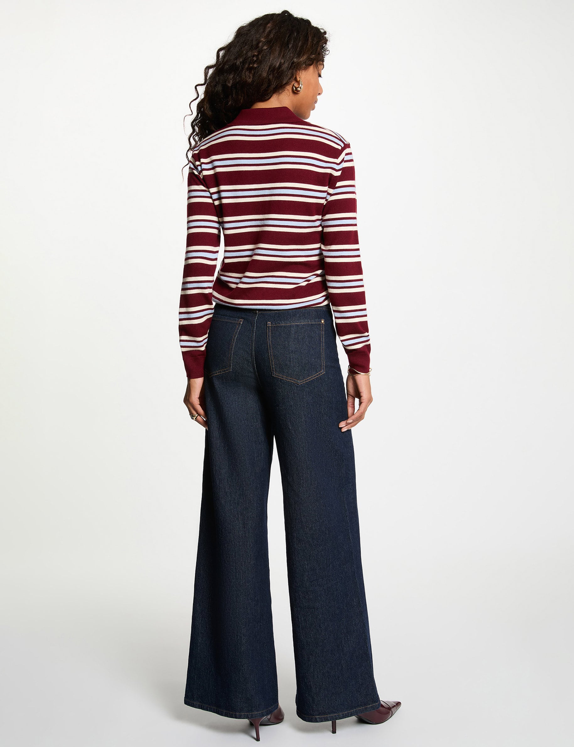 Pull col &agrave; revers bordeaux femme