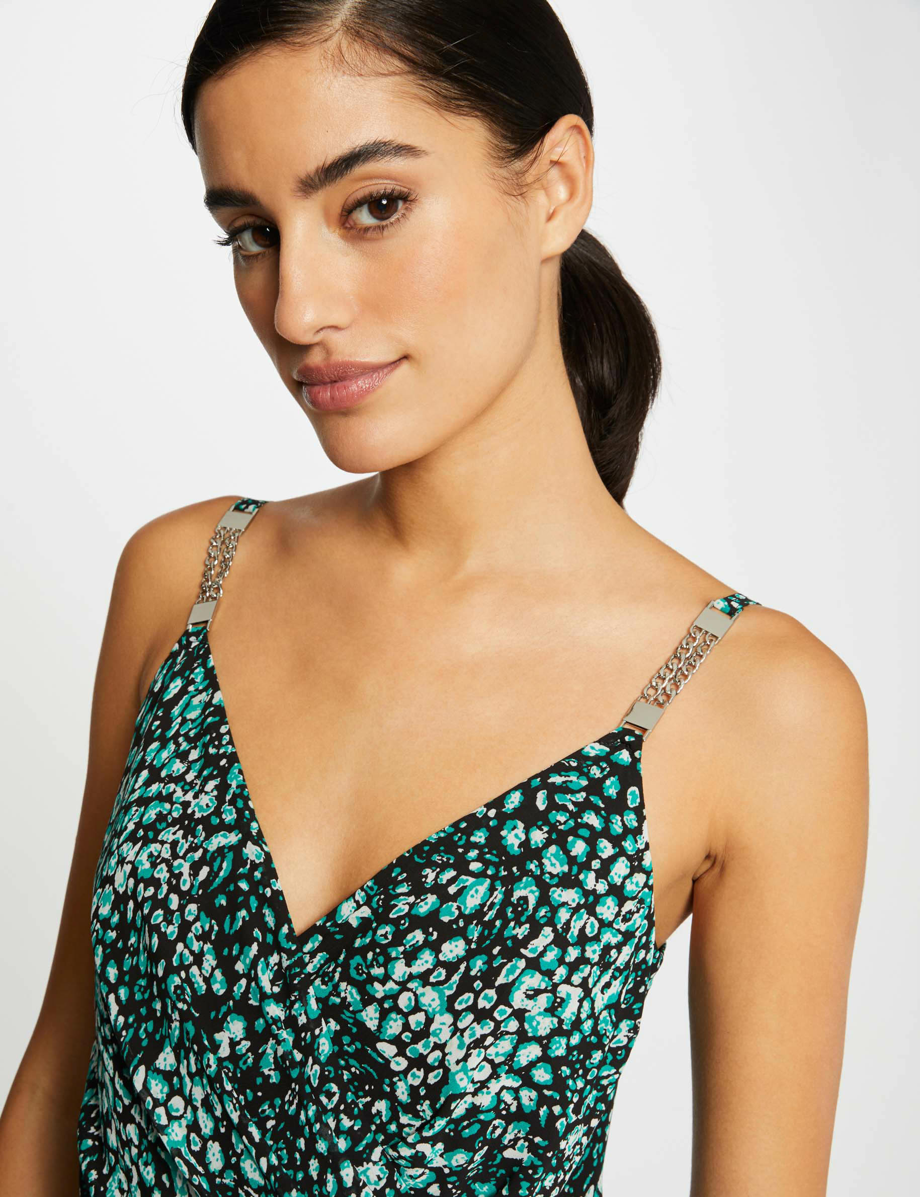 Robe midi évasée imprimé floral vert femme Robe midi évasée imprimé floral vert femme