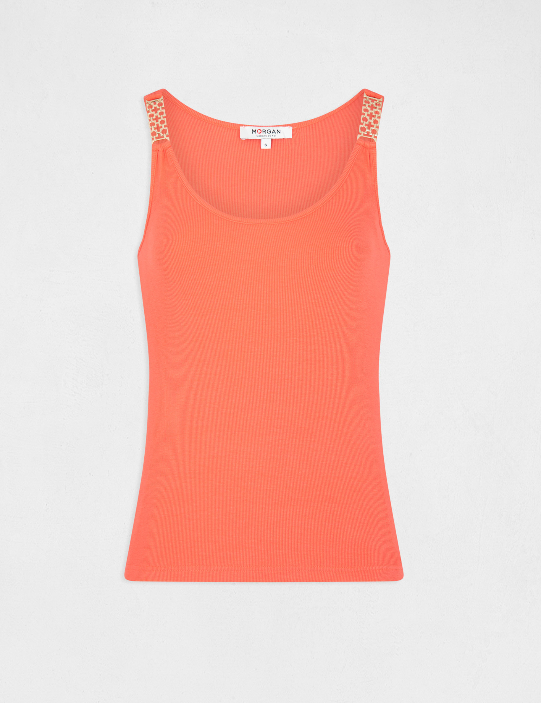Débardeur avec bretelles à ornements orange femme Débardeur avec bretelles à ornements orange femme