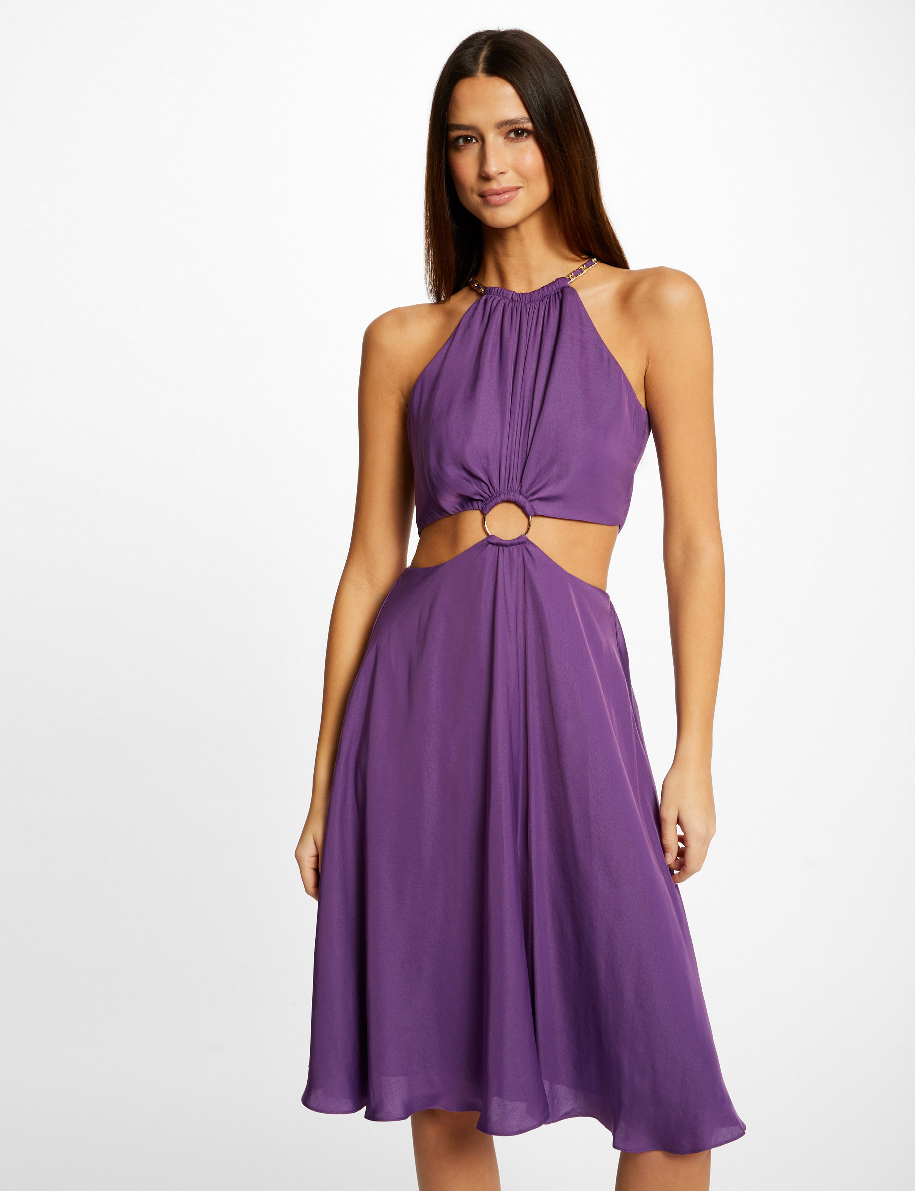 Robe évasée avec anneau et ouvertures violet fonce femme Robe évasée avec anneau et ouvertures violet fonce femme