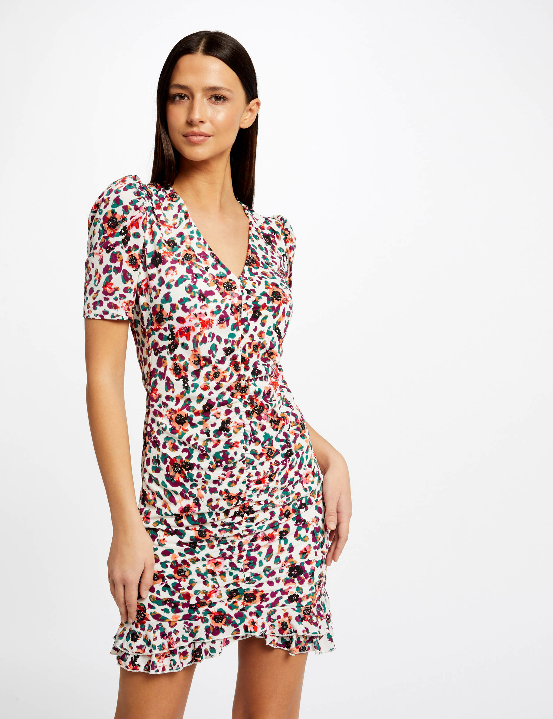 Robe ajustée froncée imprimé floral multico femme Robe ajustée froncée imprimé floral multico femme
