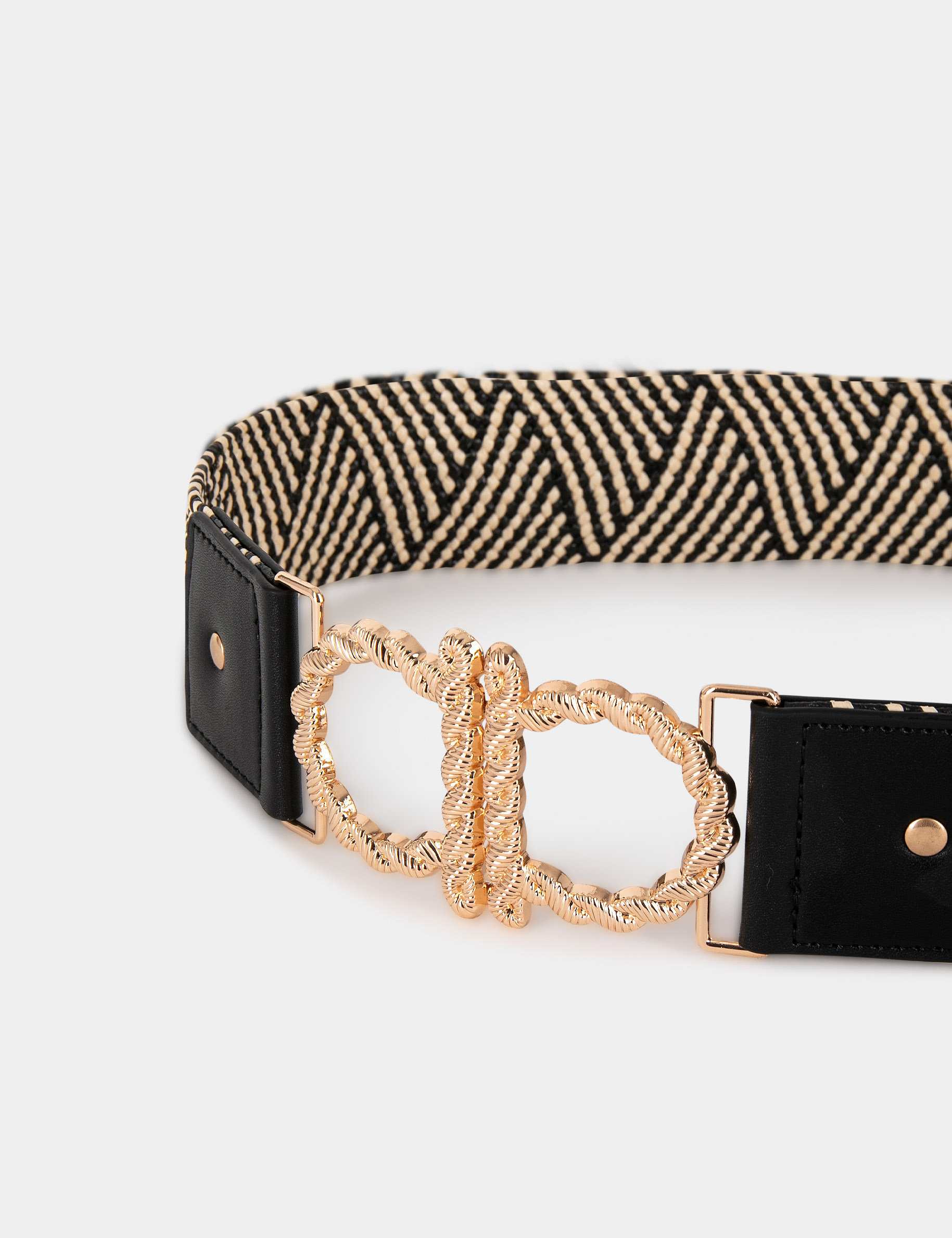 ceinture a passants avec effet graphique noir femme Ceinture à passants avec effet graphique noir femme