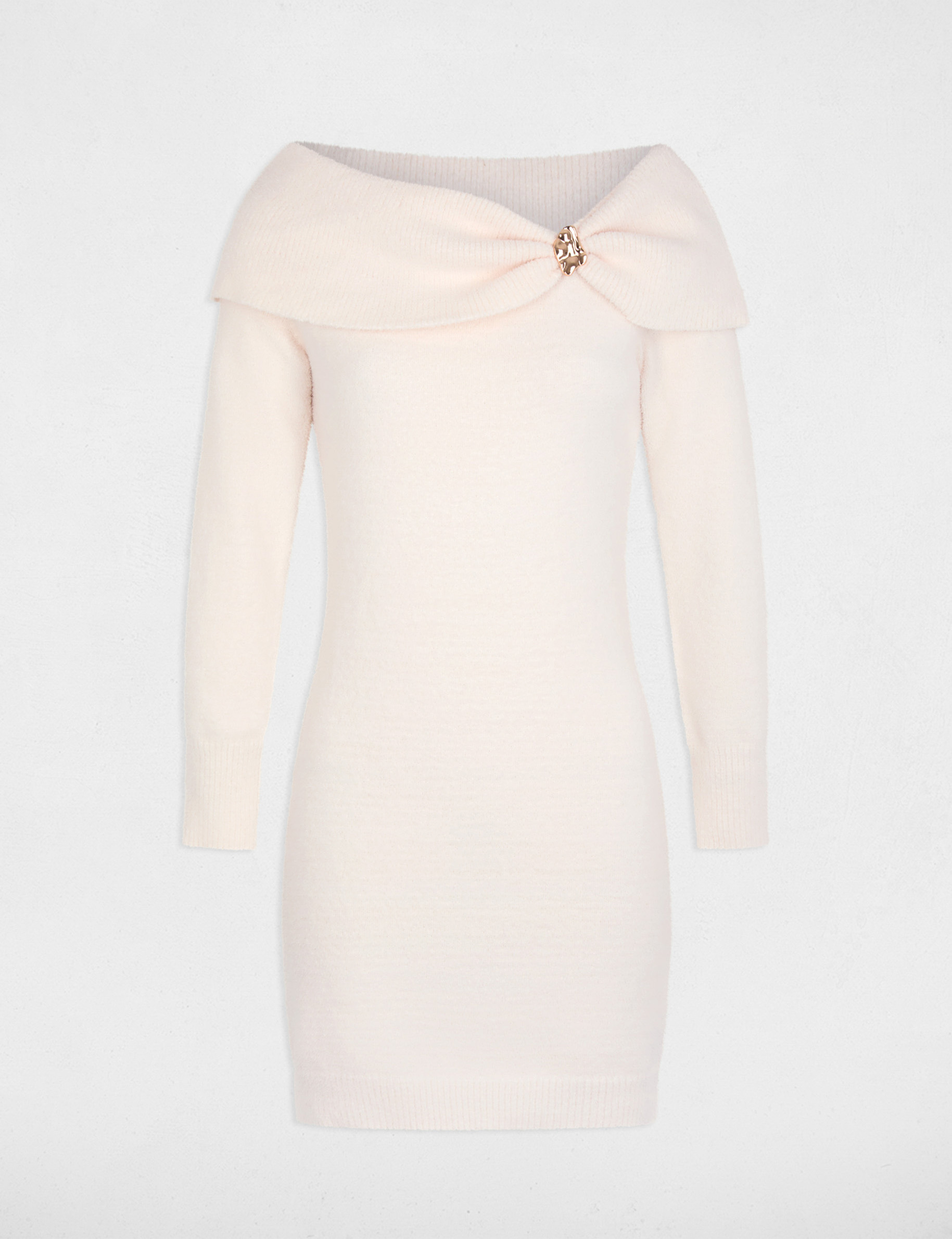 Robe tricot col bardot ivoire femme