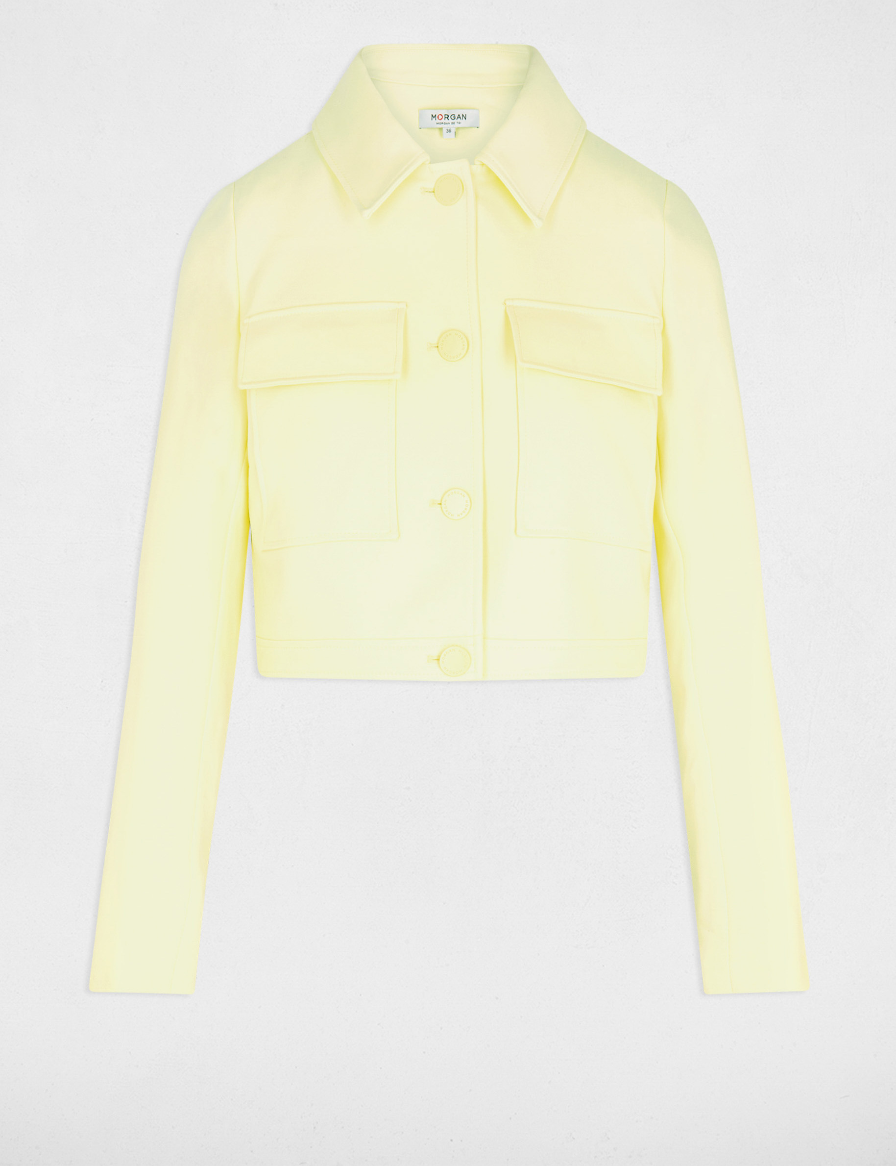 Veste courte boutonnée jaune clair femme