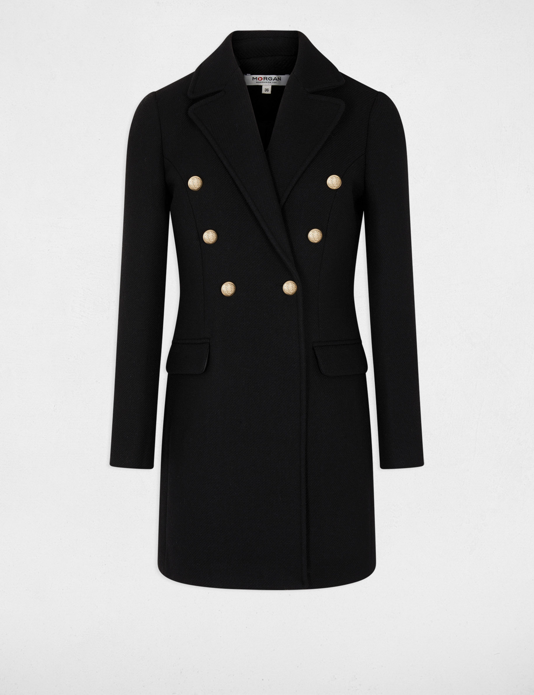 Manteau cintré avec boutons noir femme