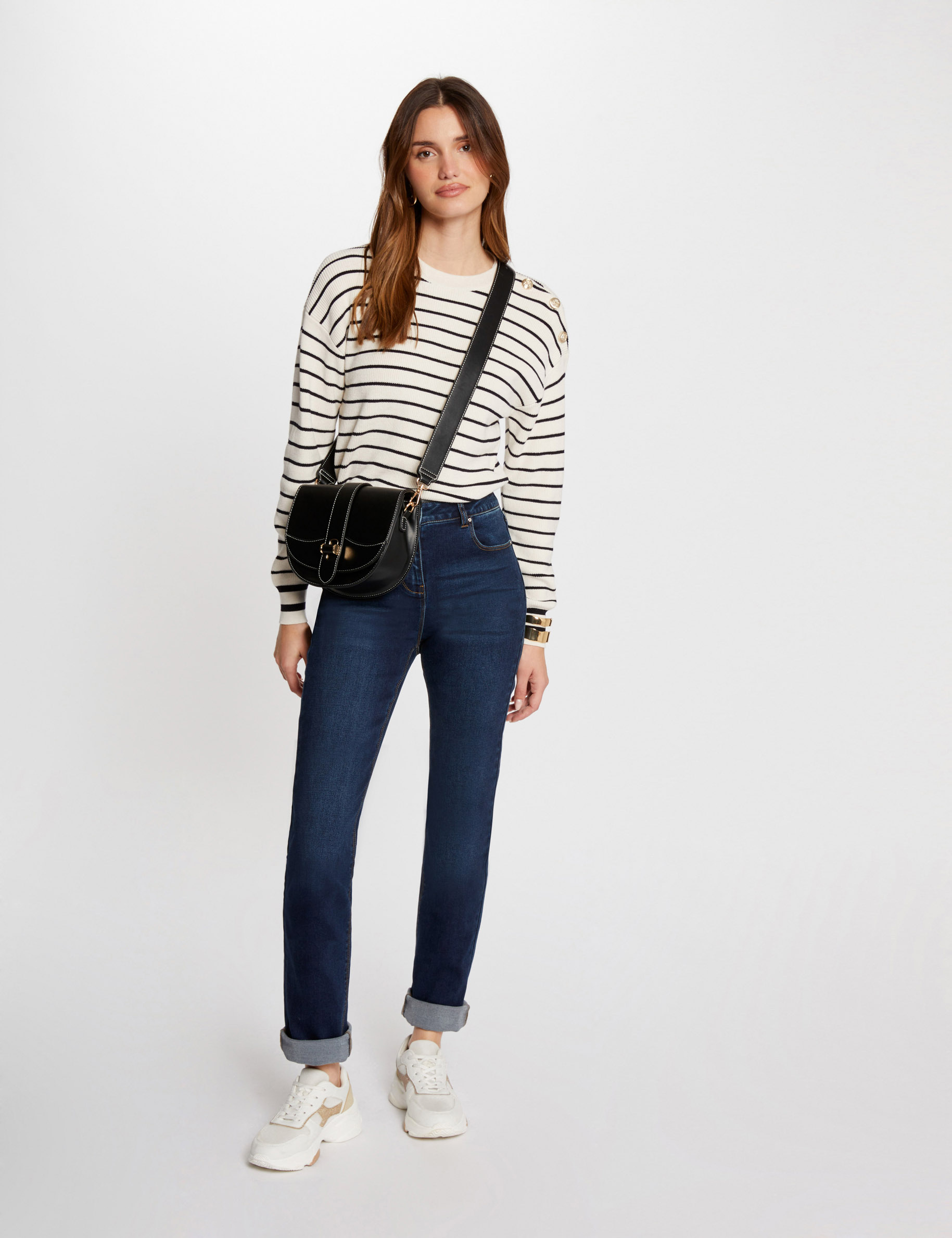 Pull manches longues &agrave; rayures ivoire femme
