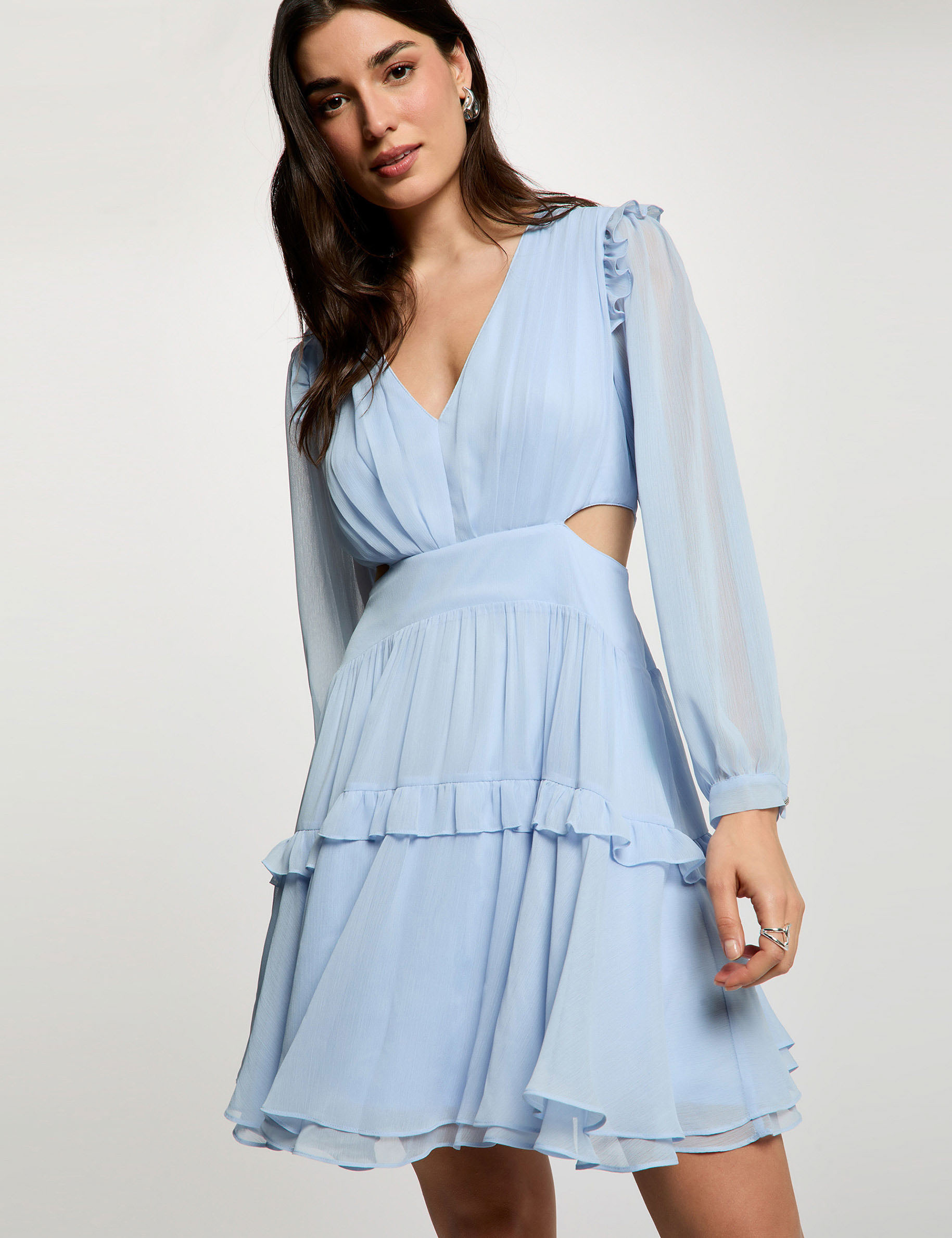 Robe courte ajust&eacute;e col v bleu ciel femme