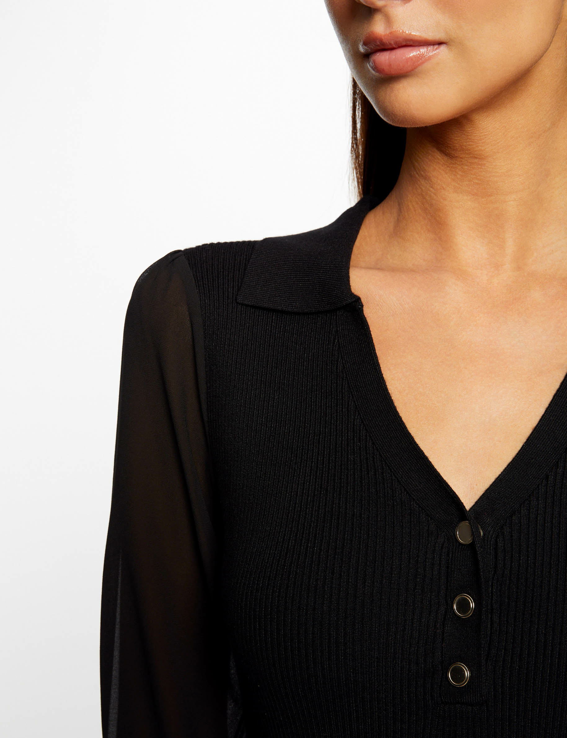 pull manches longues semi transparentes noir femme Pull manches longues semi-transparentes noir femme