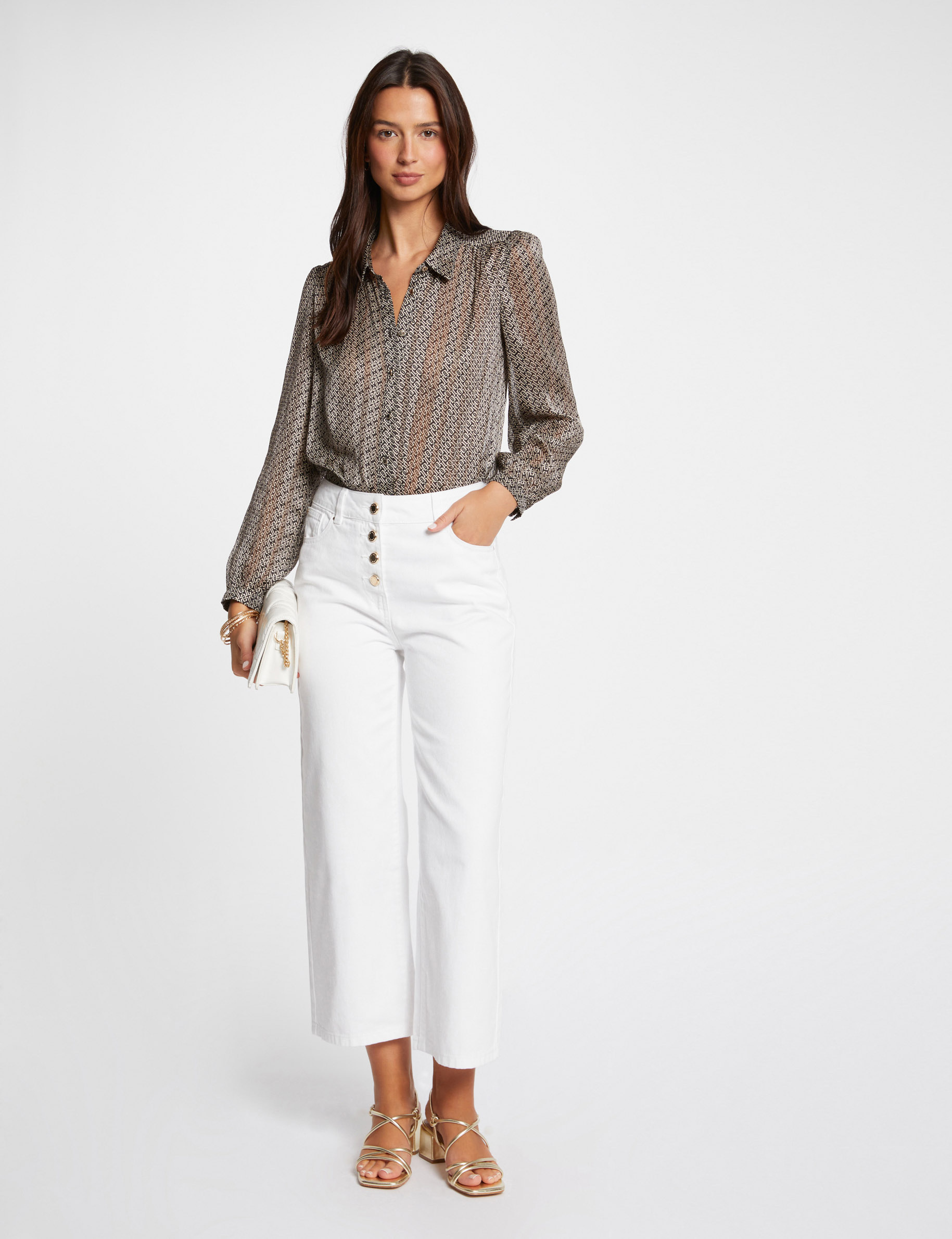 Jeans droit 7/8&egrave;me ecru femme